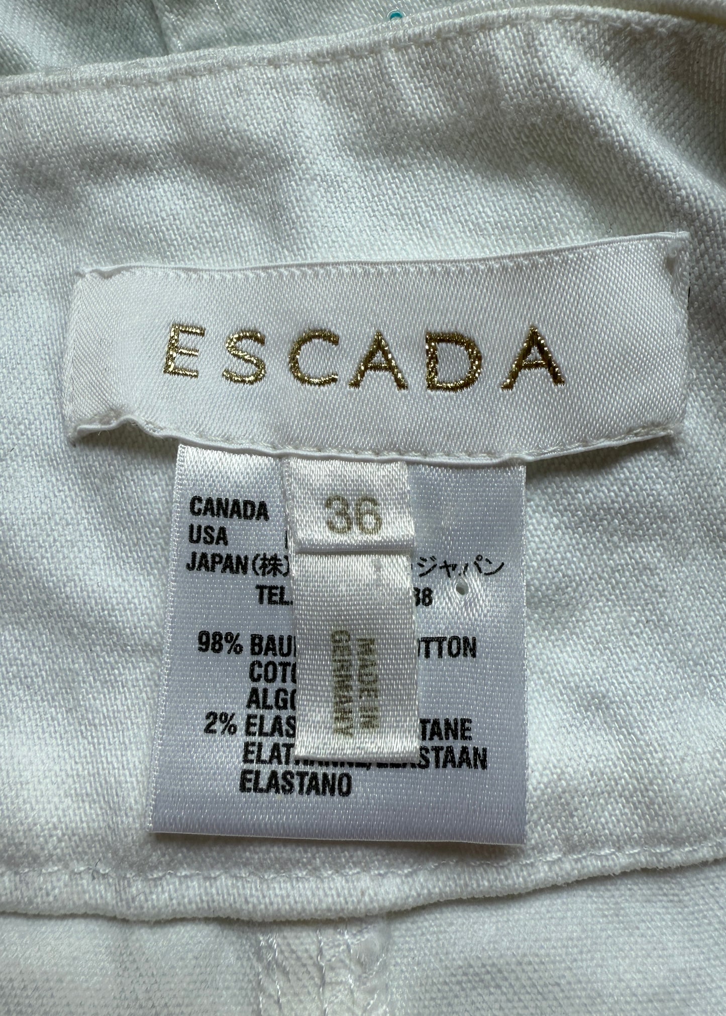 Escada Embellished Beaded Waistband White Denim Skirt