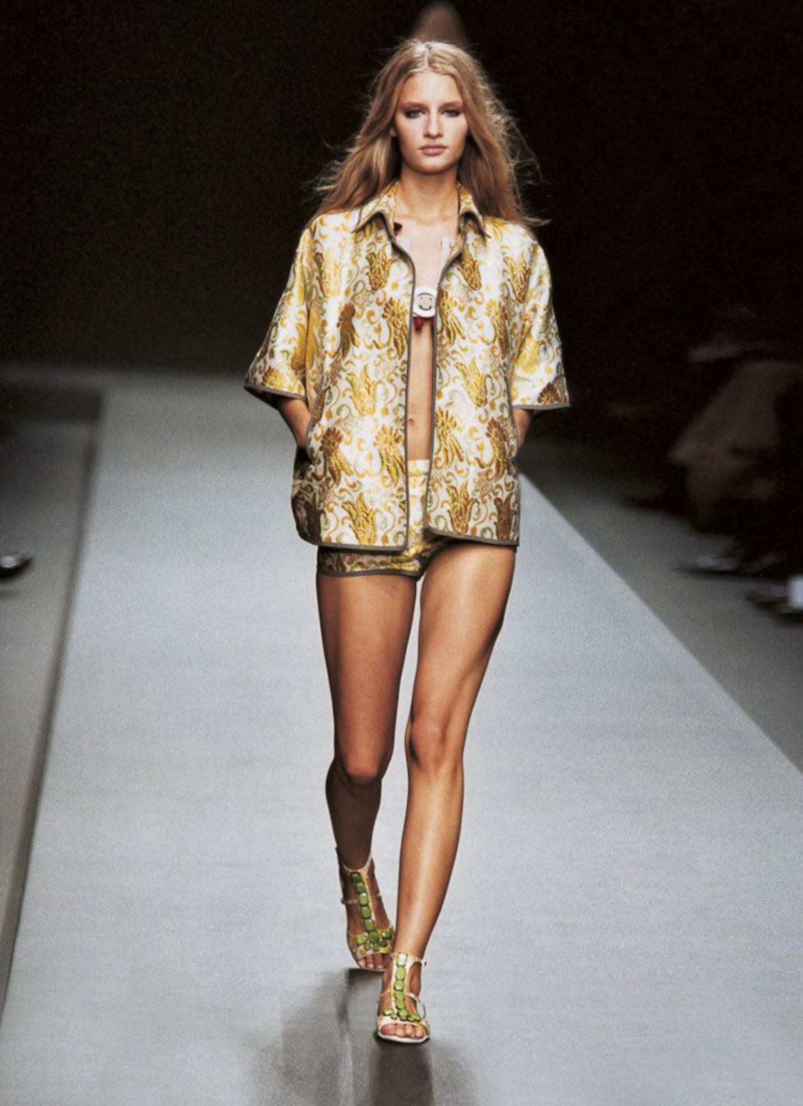 Prada Spring 2003 Runway Yellow & Green Brocade Mini Shorts