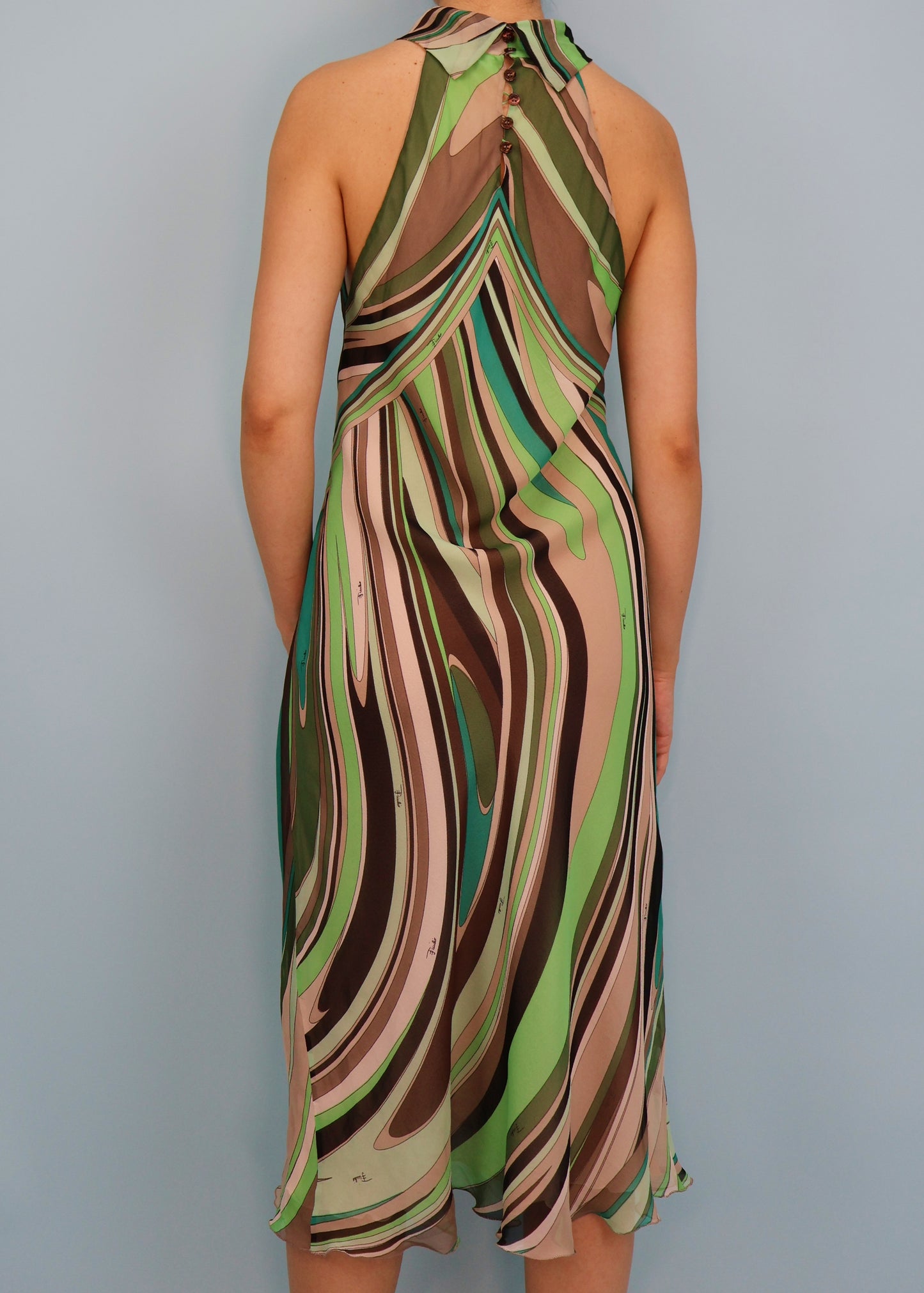 Emilio Pucci Fall 2002 Green Pattern Silk Chiffon Dress