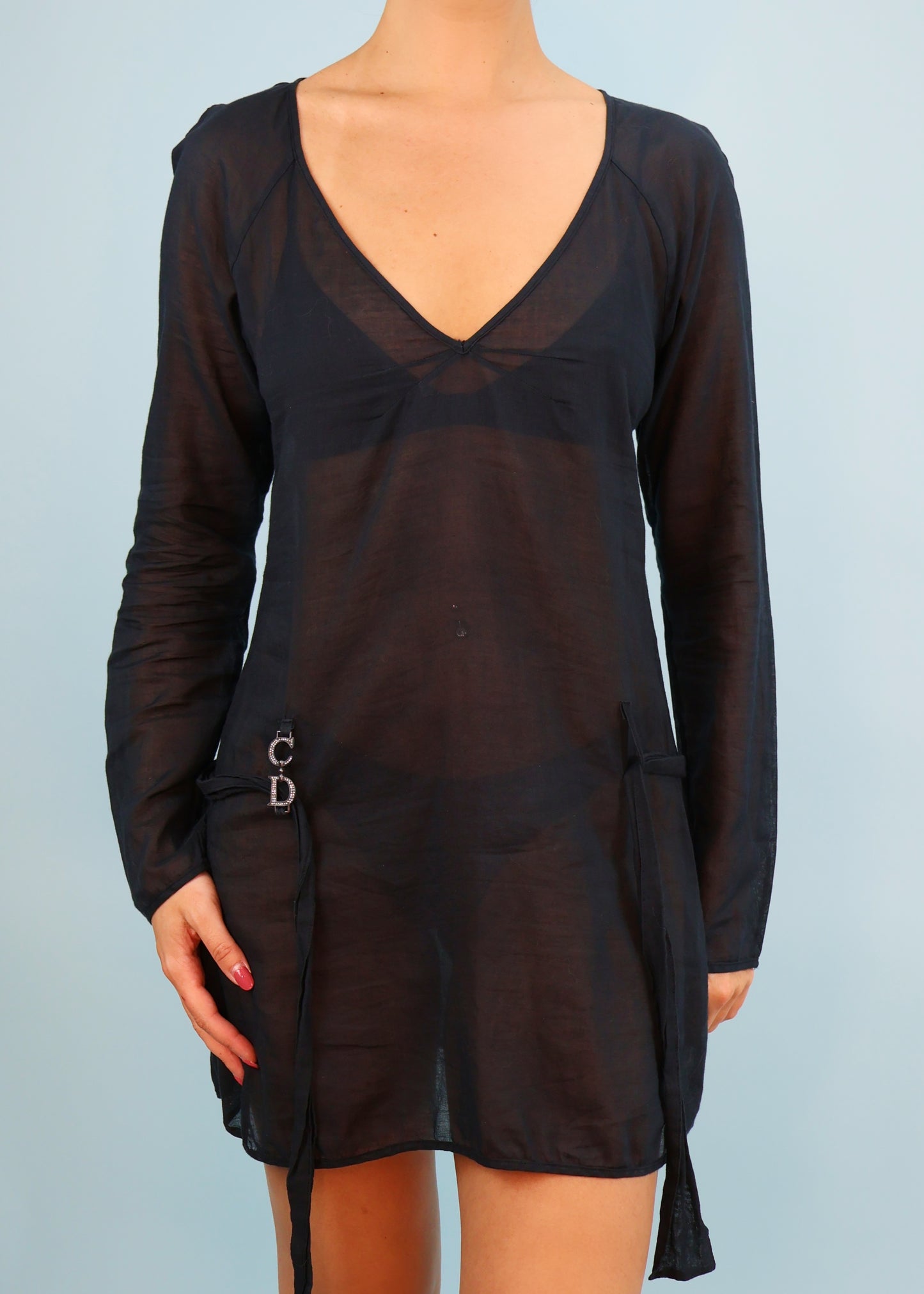 Dior Black & Crystal Monogram Kaftan Mini Dress