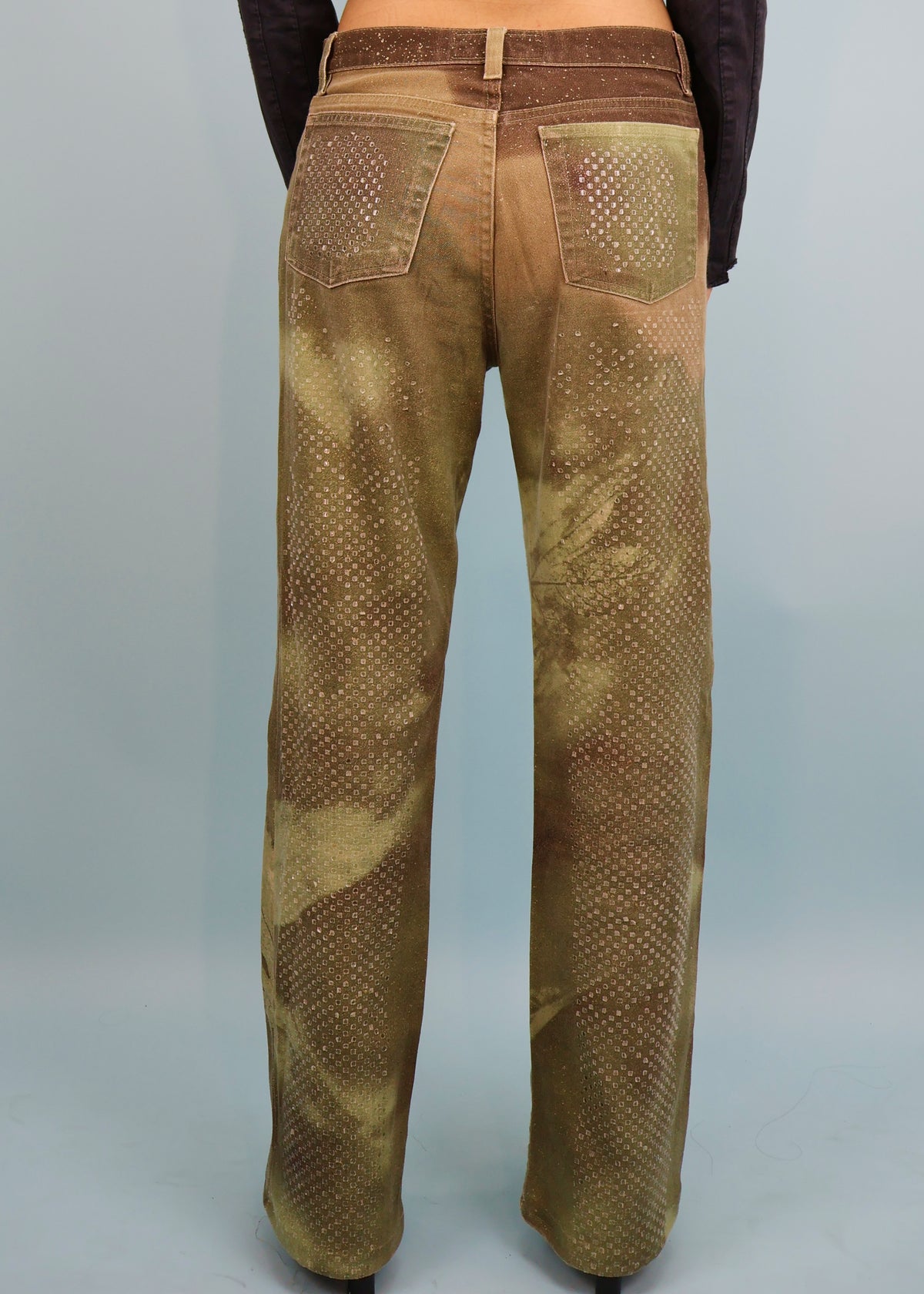 Roberto Cavalli Fall 1999 Green Marijuana Leaf Print Jeans