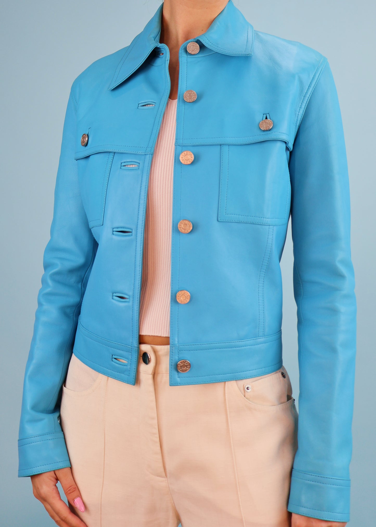 Celine Spring 2000 Runway Blue Leather Jacket