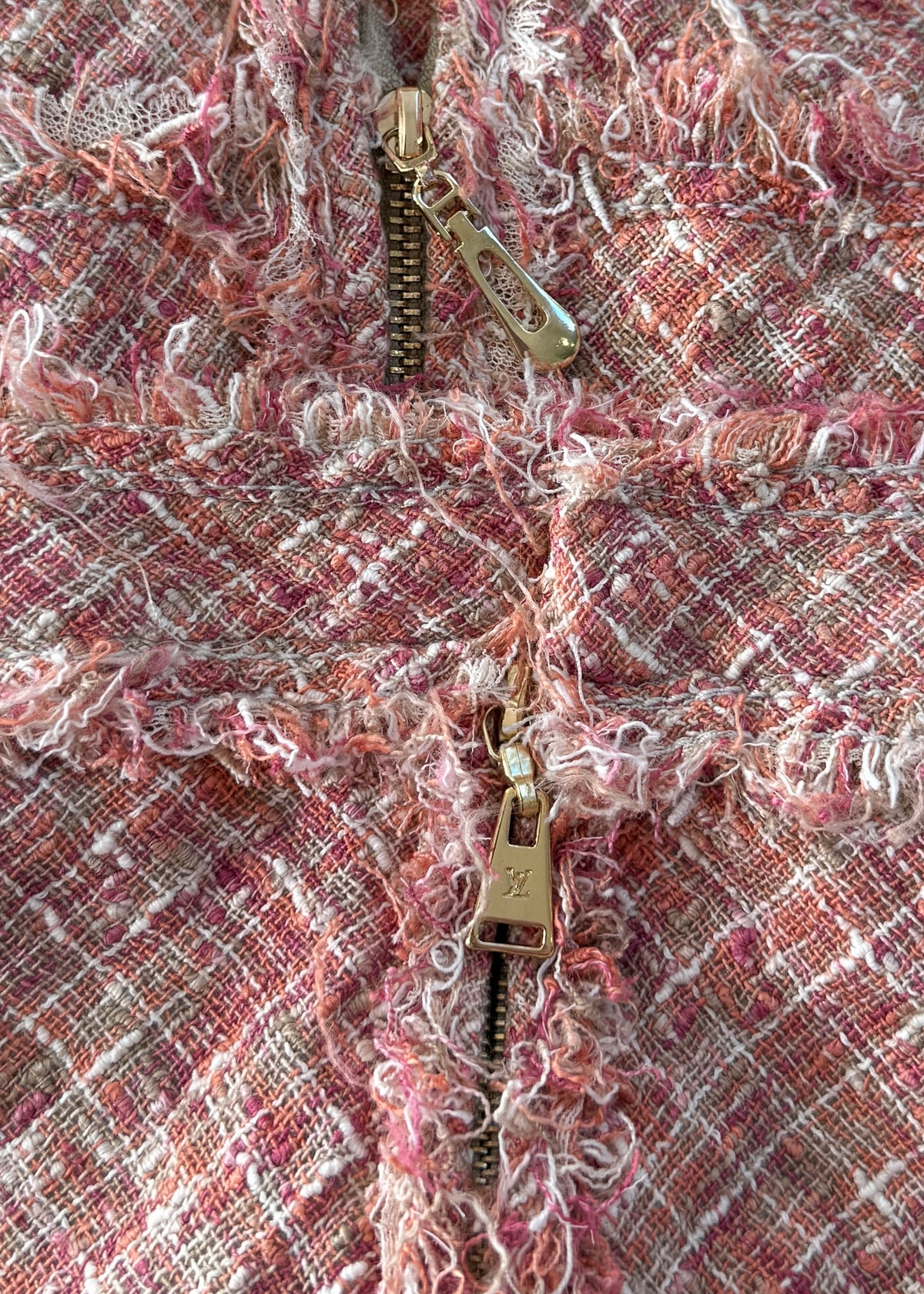 Louis Vuitton Pink Tweed & Metallic Mesh Top & Skirt Set