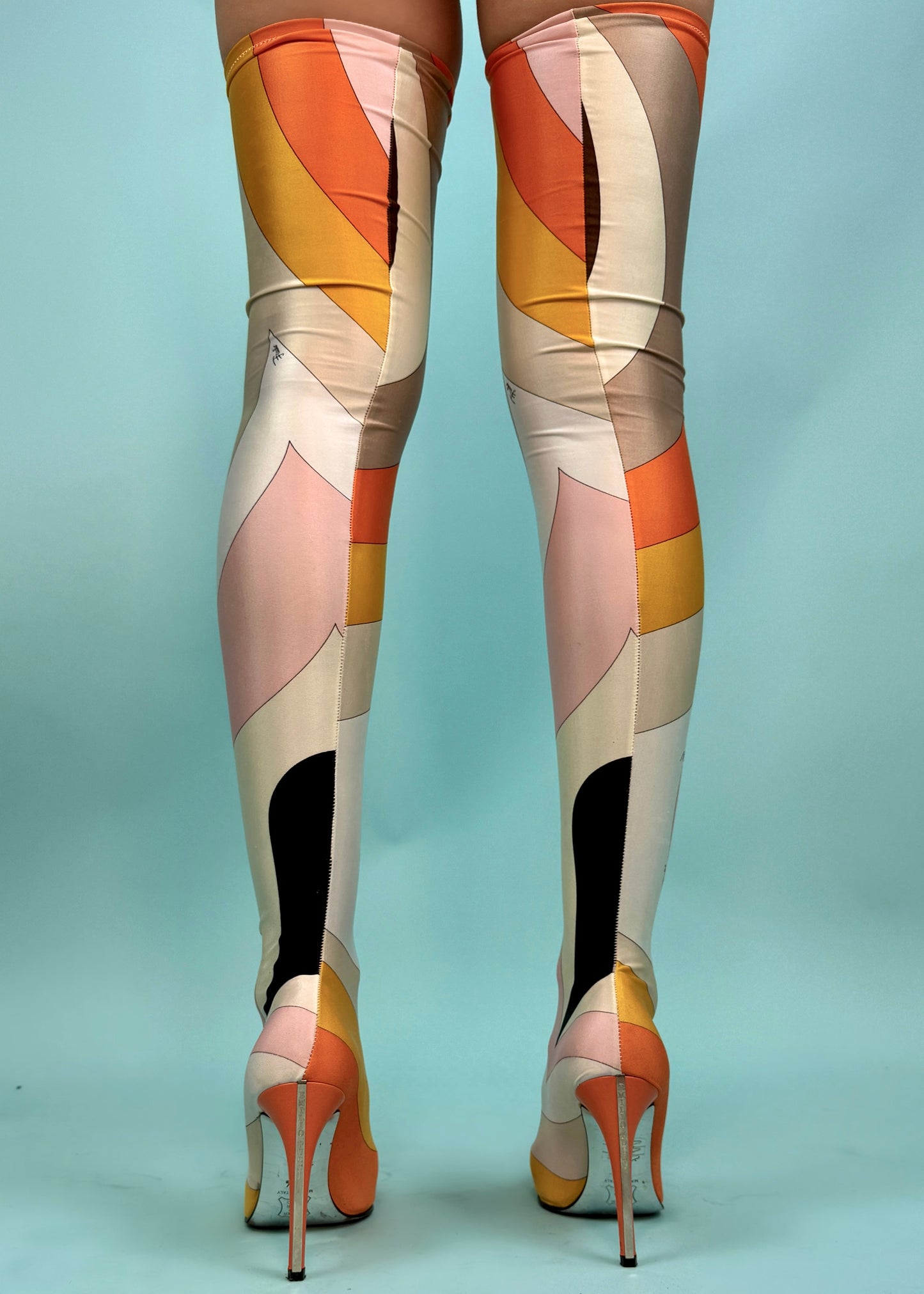 Emilio Pucci Orange & Pink Printed Sock Thigh High Boots
