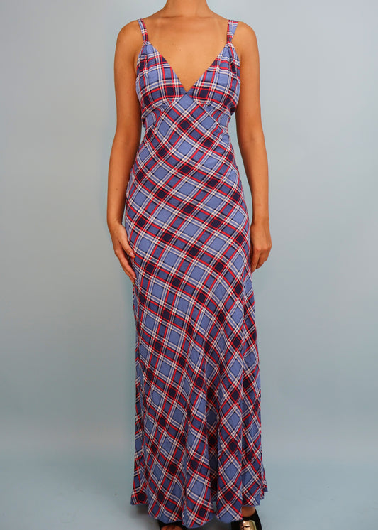 Marc Jacobs Blue Tartan Silk Maxi Dress