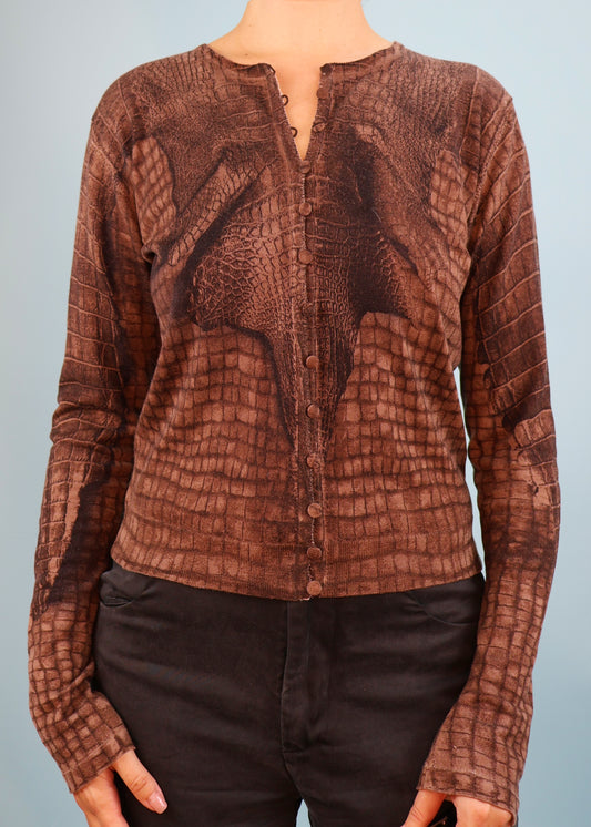 John Galliano Fall 2000 Runway Crocodile Print Cashmere Cardigan
