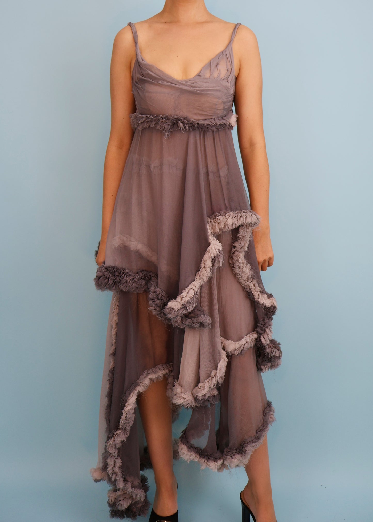 Alexander McQueen Fall 2006 Grey Silk Chiffon Layered Ruffle Gown