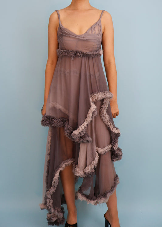 Alexander McQueen Fall 2006 Grey Silk Chiffon Layered Ruffle Gown