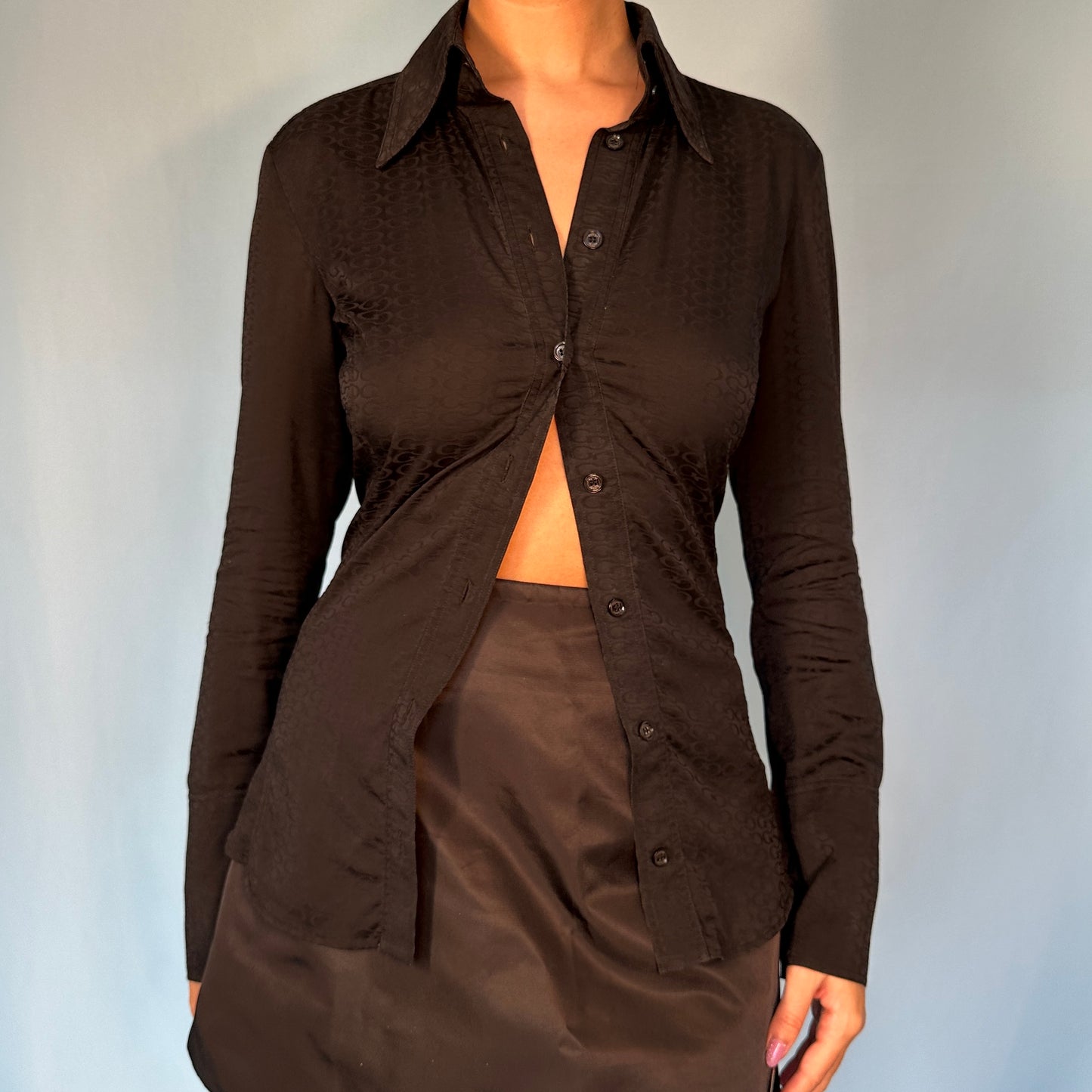Gucci 2004 Monogram Black Silk Button Up Shirt