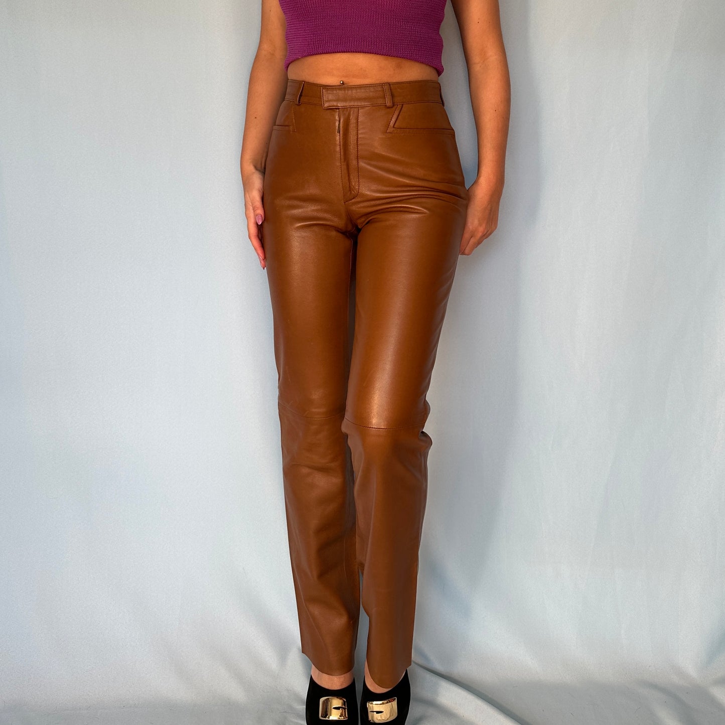 Gucci Brown Leather High Waisted Pants