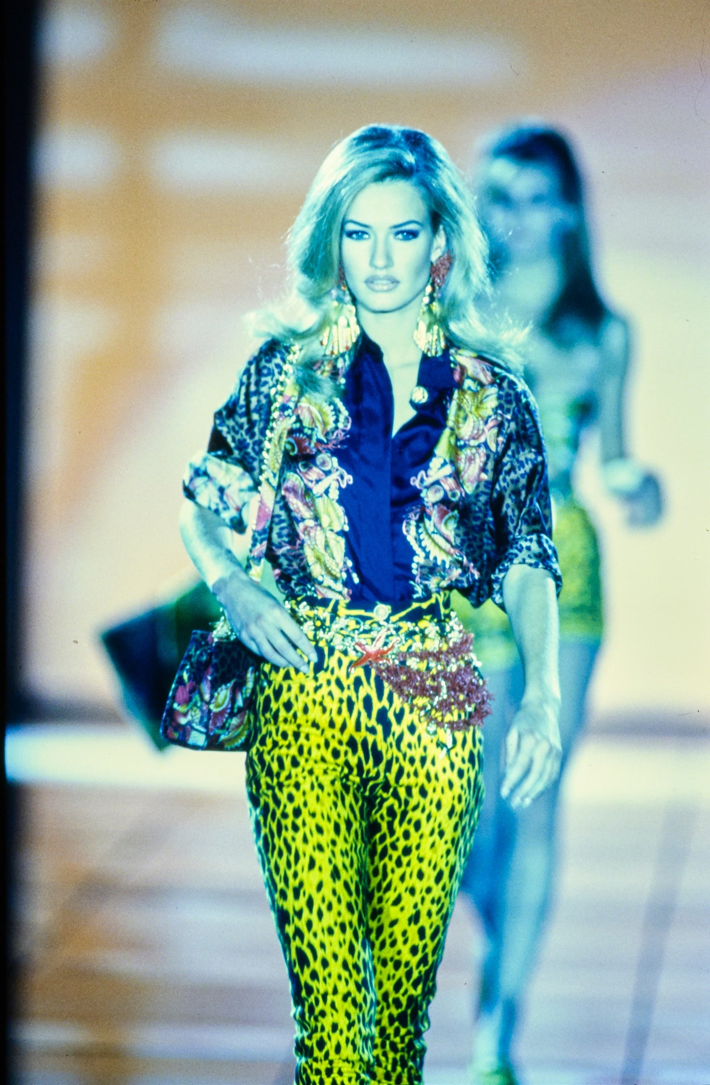 Versace Spring 1992 Runway Yellow Cheetah Print Jacket & Leggings Set
