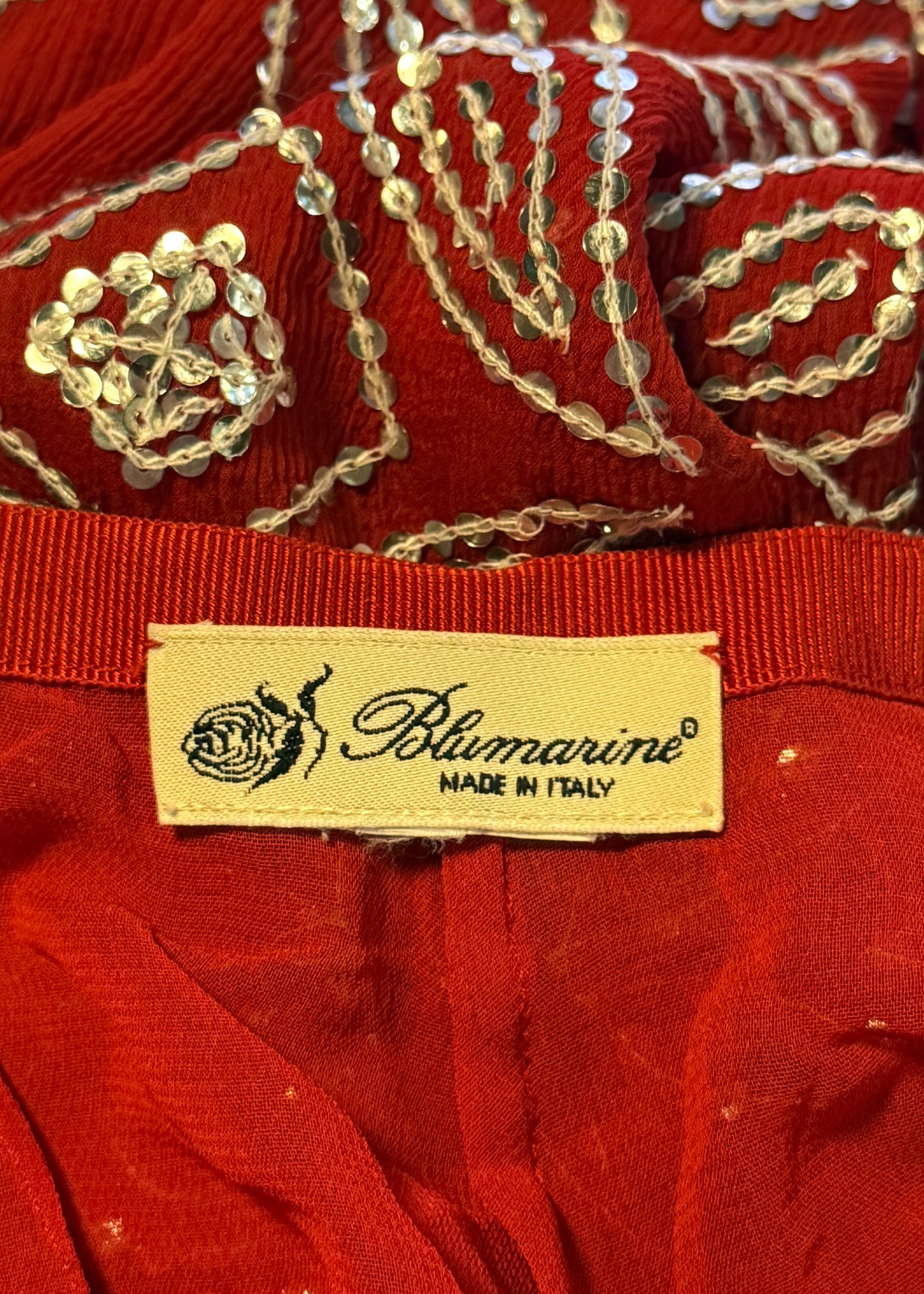 Blumarine Spring 2000 Runway Red Embellished Silk Capri Pants