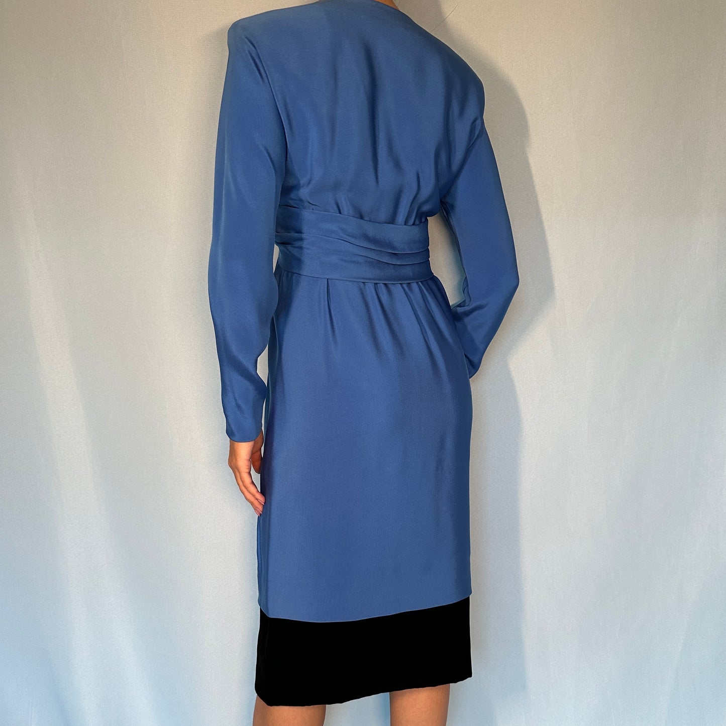 Givenchy Haute Couture 1980s Blue Silk & Velvet Dress