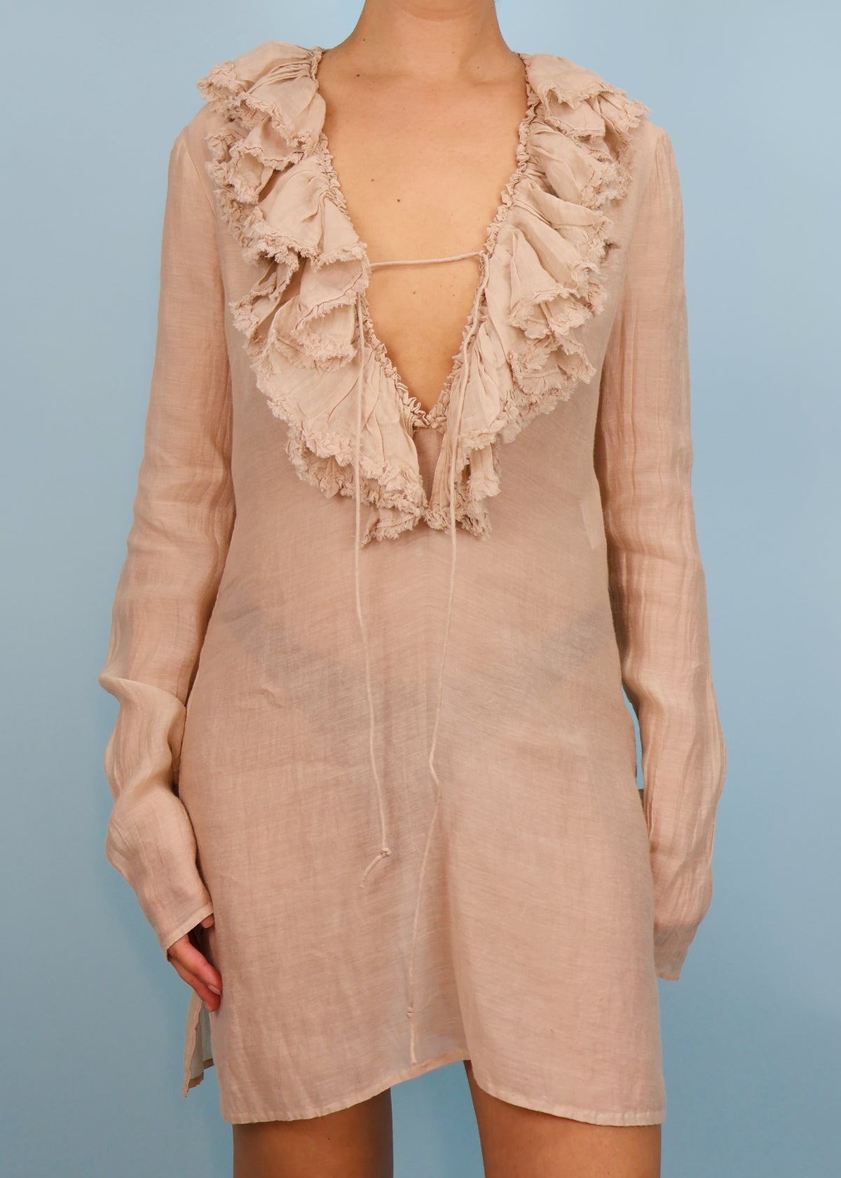 Gucci Spring 2002 Beige Ruffle Neckline Dress