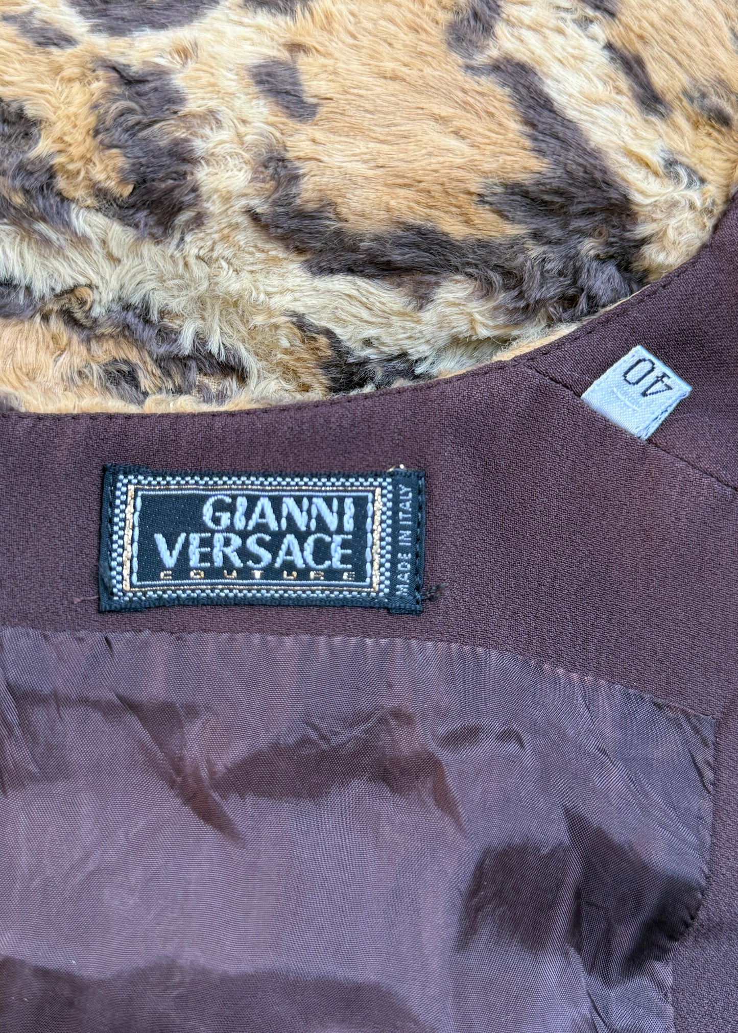 Versace Fall 1996 Faux Fur Leopard Print Dress