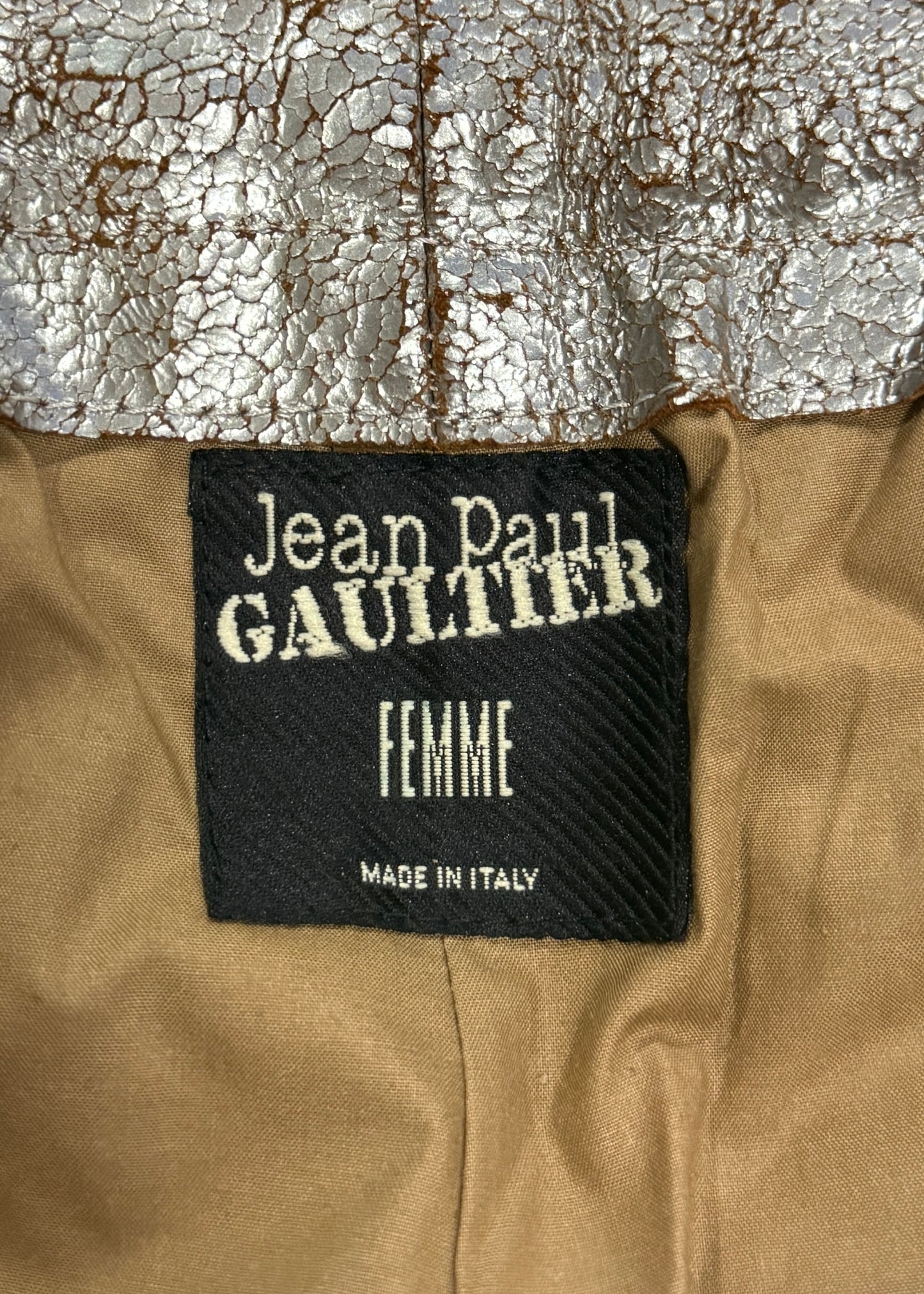 Jean Paul Gaultier Metallic Silver Leather Studded Spellout & Embroidered Pants