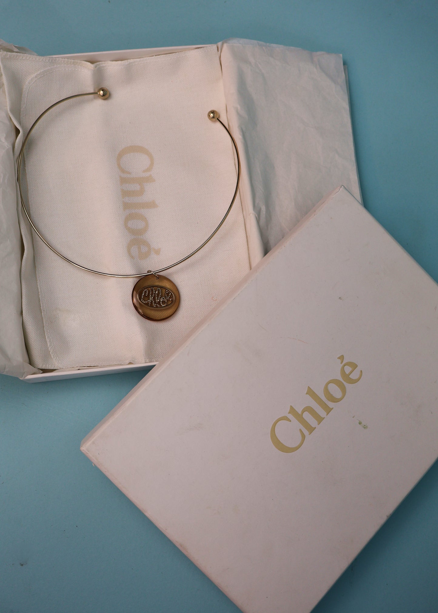 Chloé Crystal Logo Pendant Wire Necklace