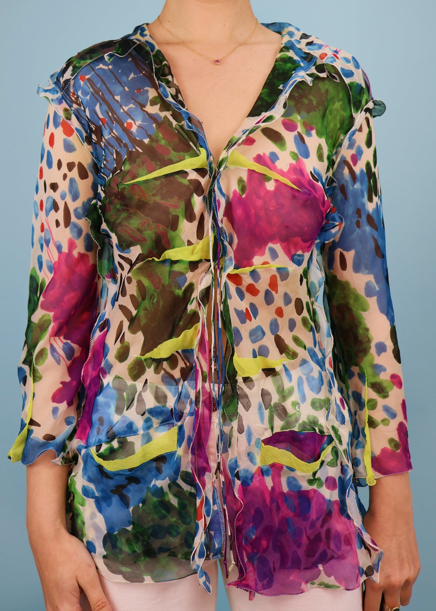 Fendi Spring 2000 Runway Watercolour Sheer Silk Blouse