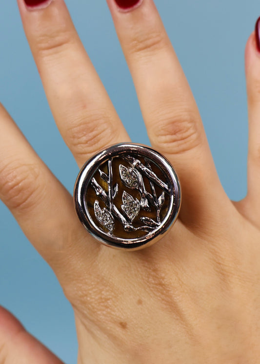 Roberto Cavalli Tiger's Eye Stone Cocktail Ring