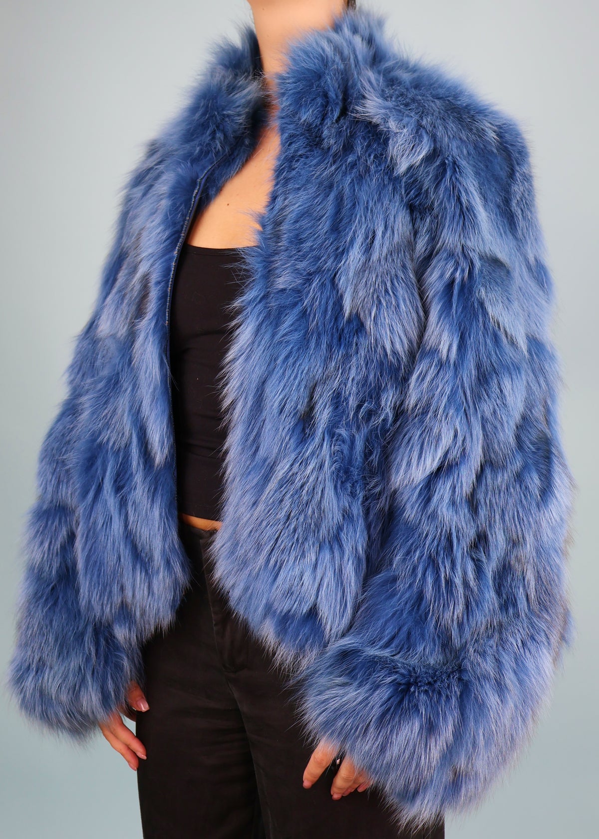 Plein Sud Blue Fur Zip Up Jacket