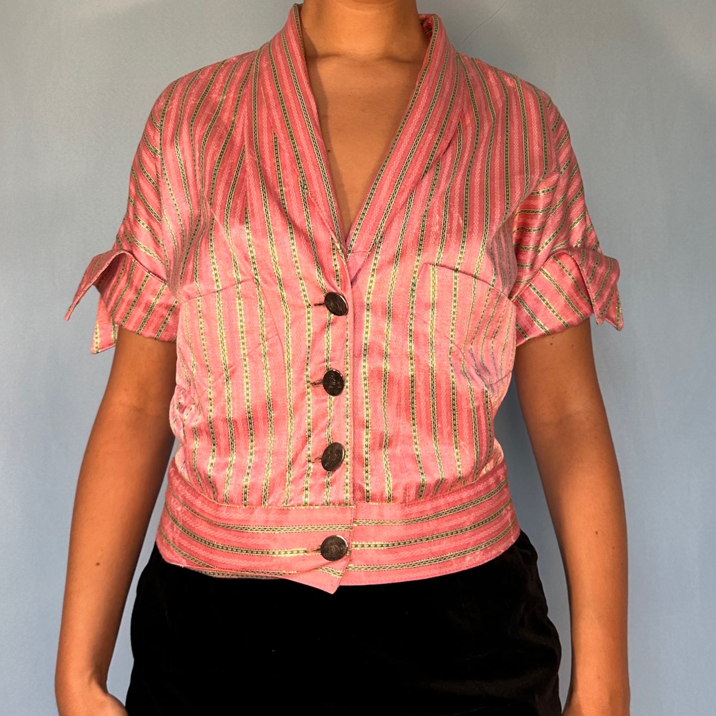 Vivienne Westwood Spring 1992 Pink Satin Striped Jacket Top