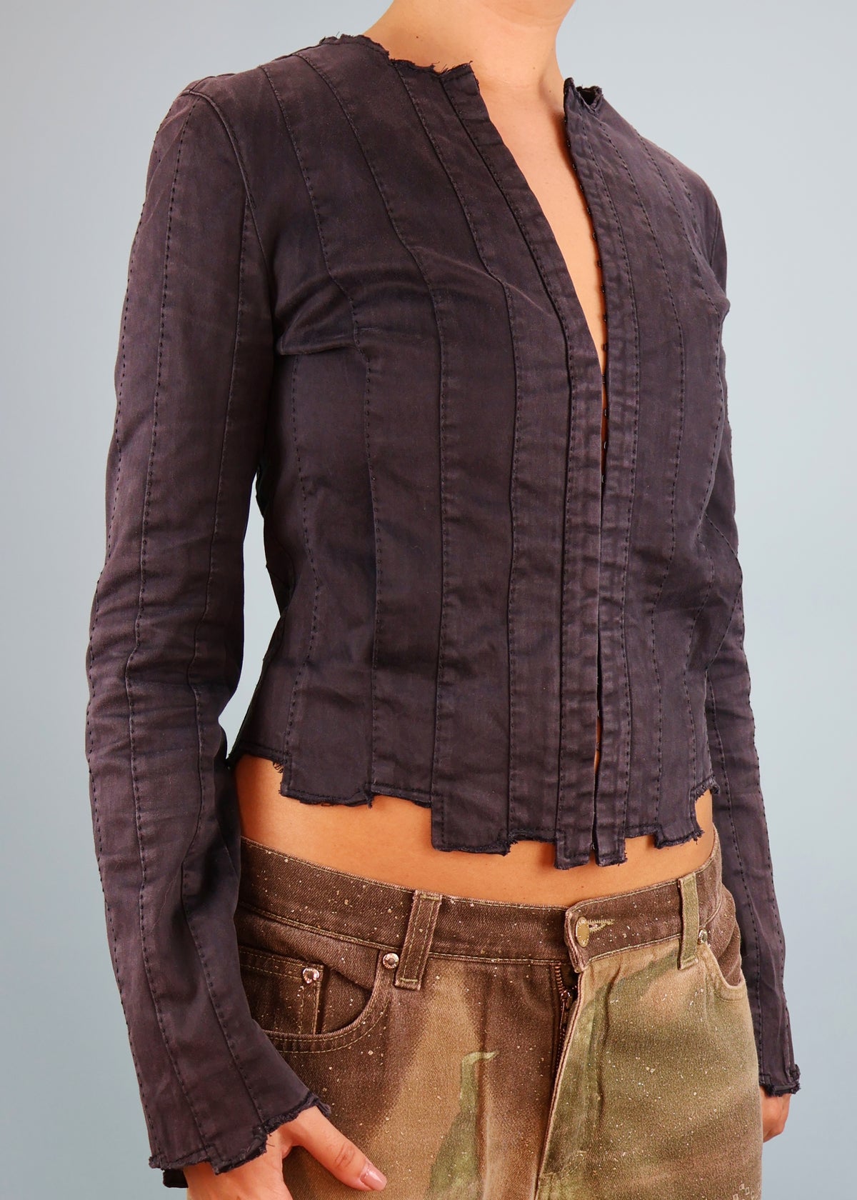 Plein Sud Grey Irregular Hem Hook & Eye Jacket