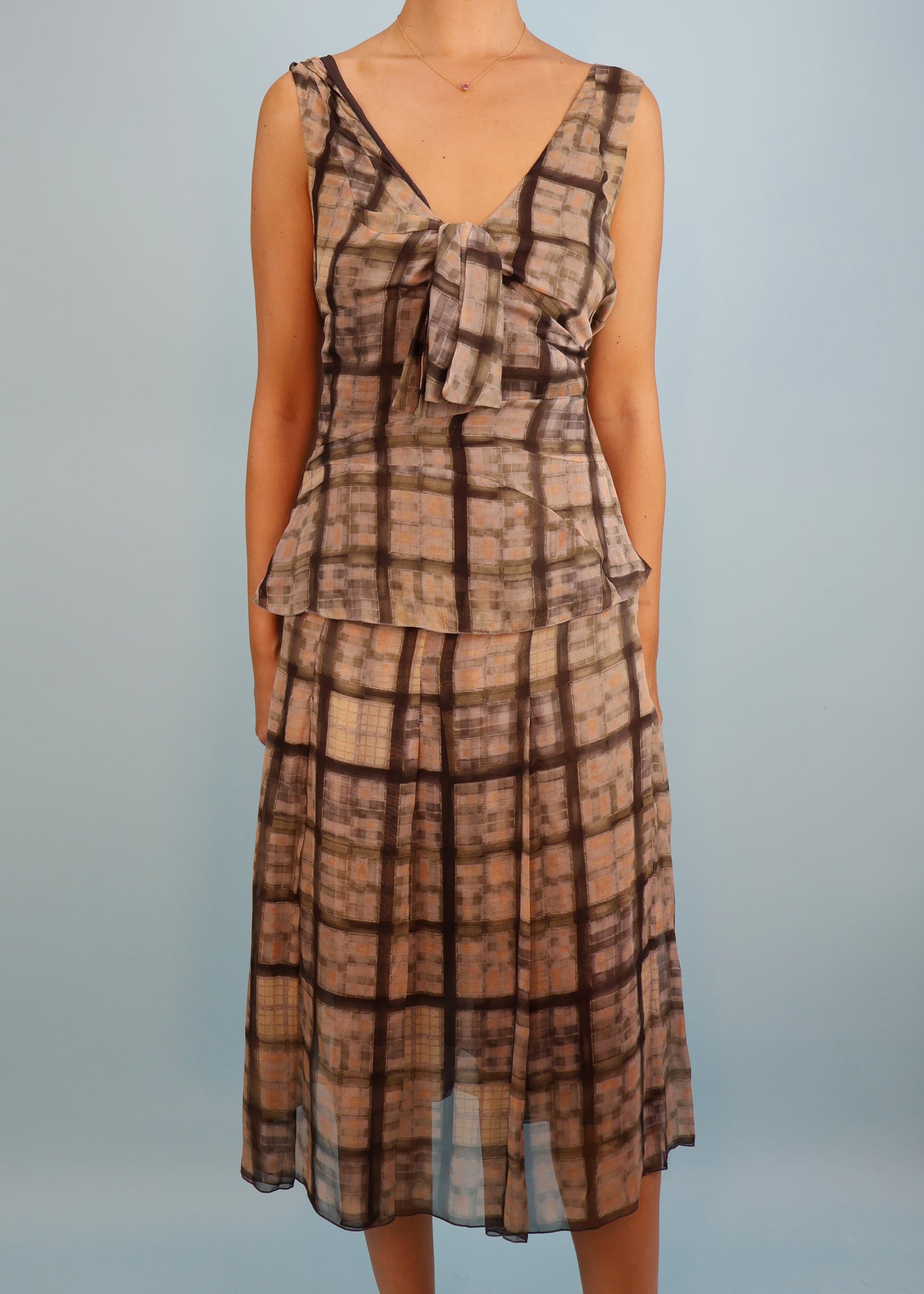Miu Miu Fall 2004 Plaid Silk Chiffon Top & Skirt Set