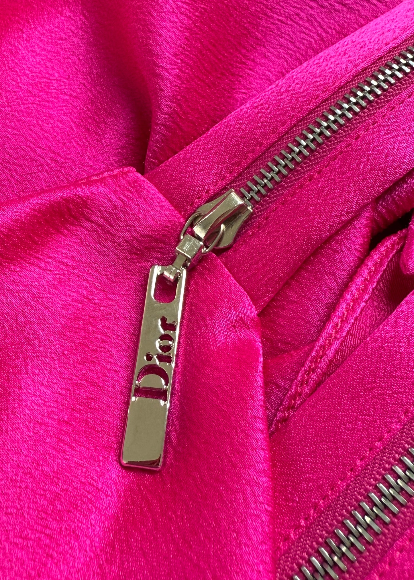 Dior Spring 2004 Pink Silk Satin Charm Zip Cowl Top