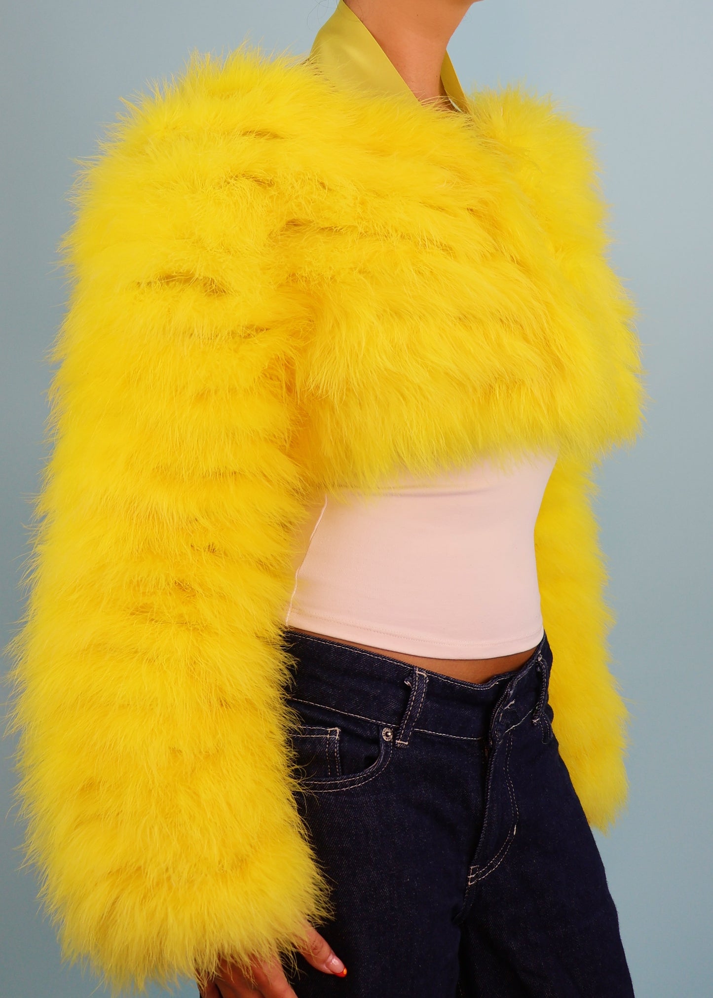 Gucci Spring 2004 Runway Yellow Marabou Feather Bolero Jacket