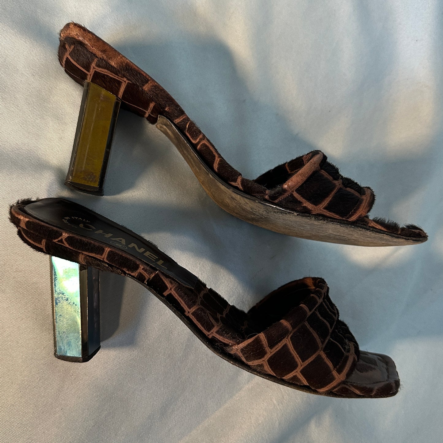 Chanel Brown Ponyhair Mirror Heels