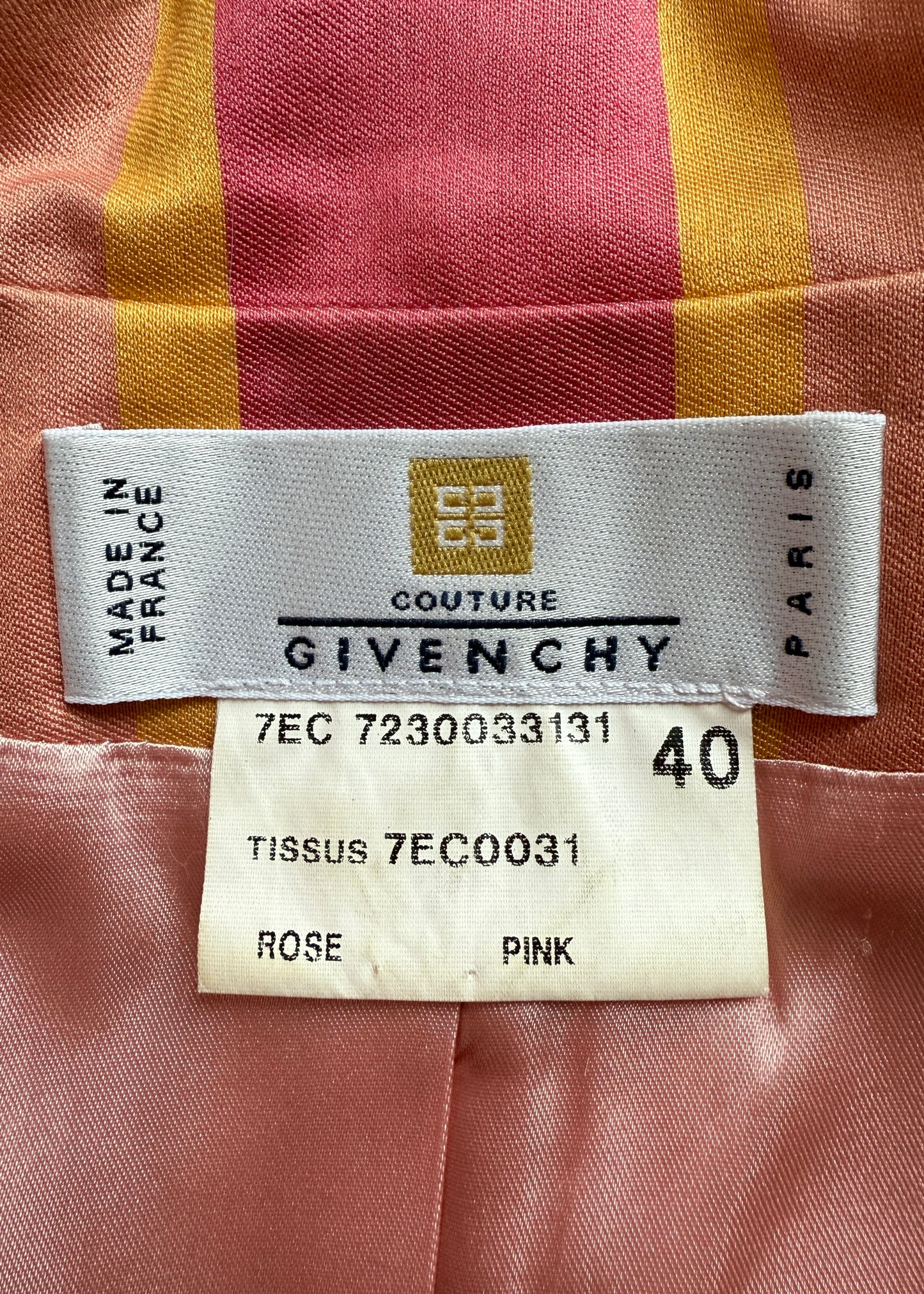 Givenchy Couture by John Galliano Spring 1996 Pink & Orange Stripe Bow Pocket Jacket