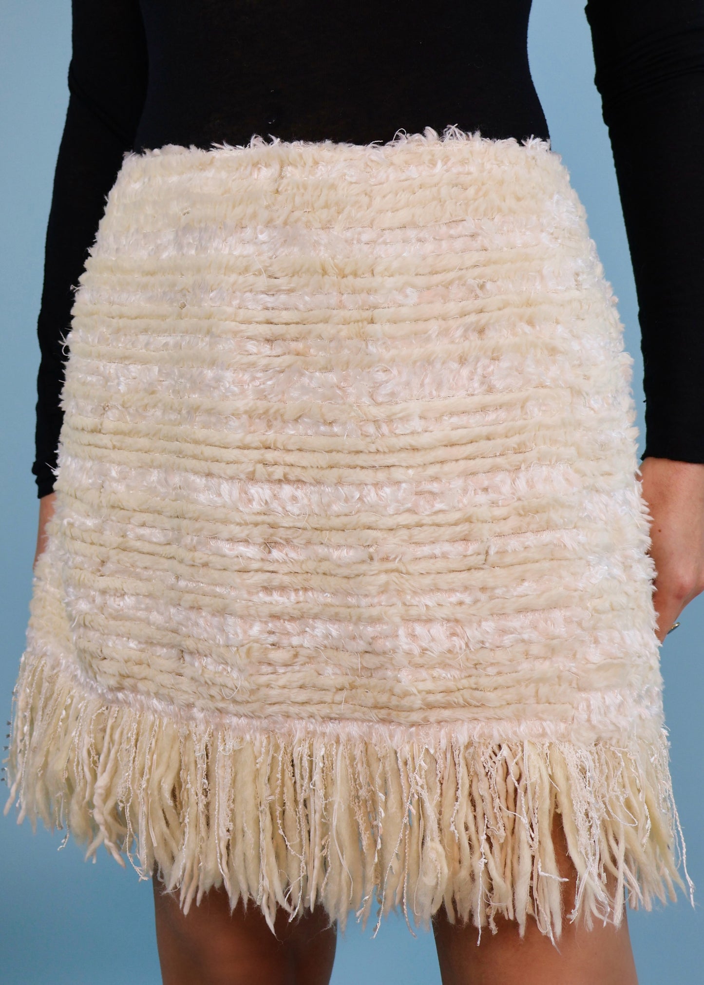 Chanel Fall 2010 Runway Cream Faux Fur Fringed Skirt