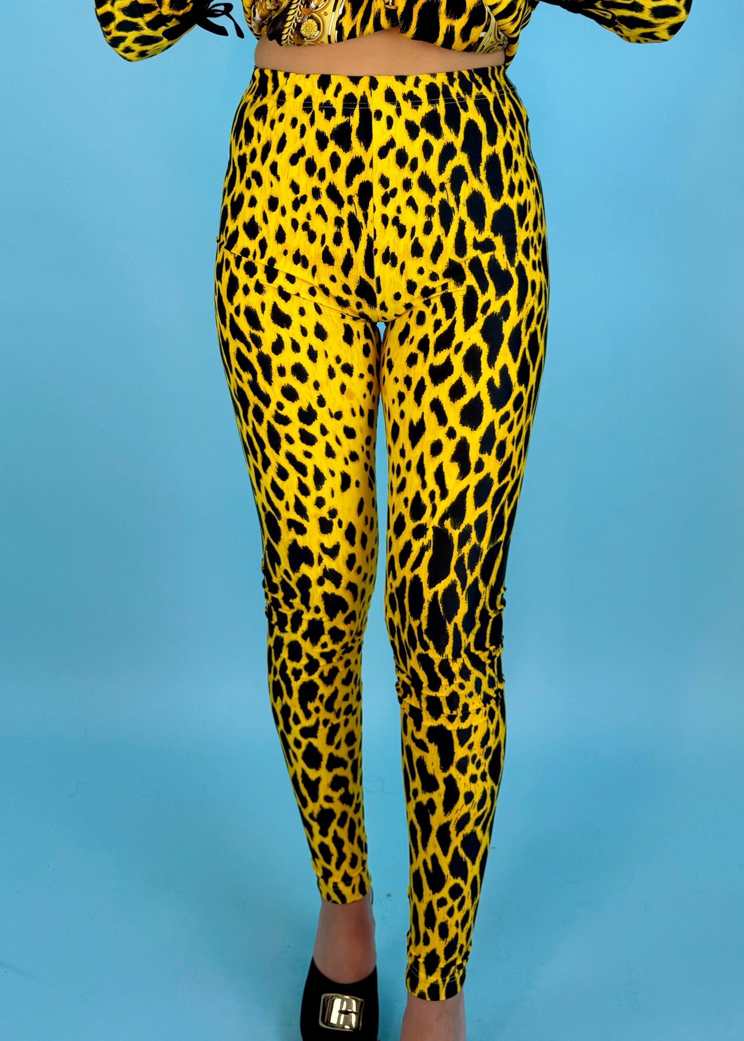 Versace Spring 1992 Runway Yellow Cheetah Print Jacket & Leggings Set