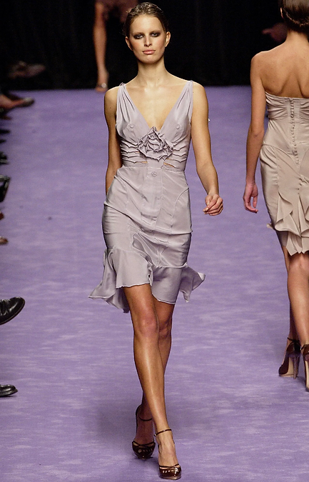 Yves Saint Laurent Spring 2003 Lilac Floral Appliqué Silk Top