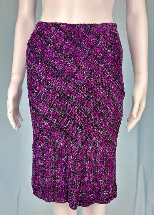 Anna Sui Fall 1998 Purple Chenille Knit Midi Skirt