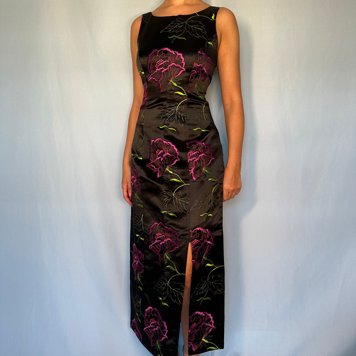 Betsey Johnson Fall 1996 Satin Floral Embroidered Dress
