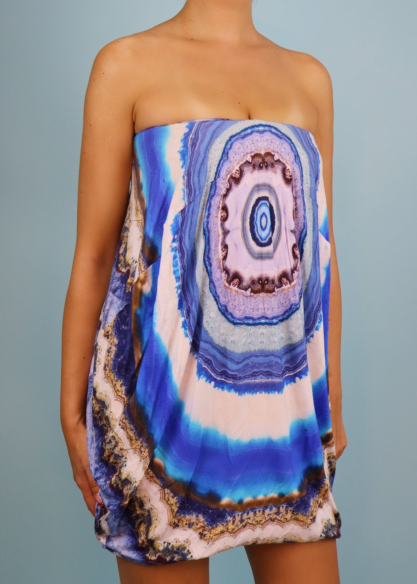 Alexander McQueen Resort 2010 Blue Agate Print Corseted Strapless Dress