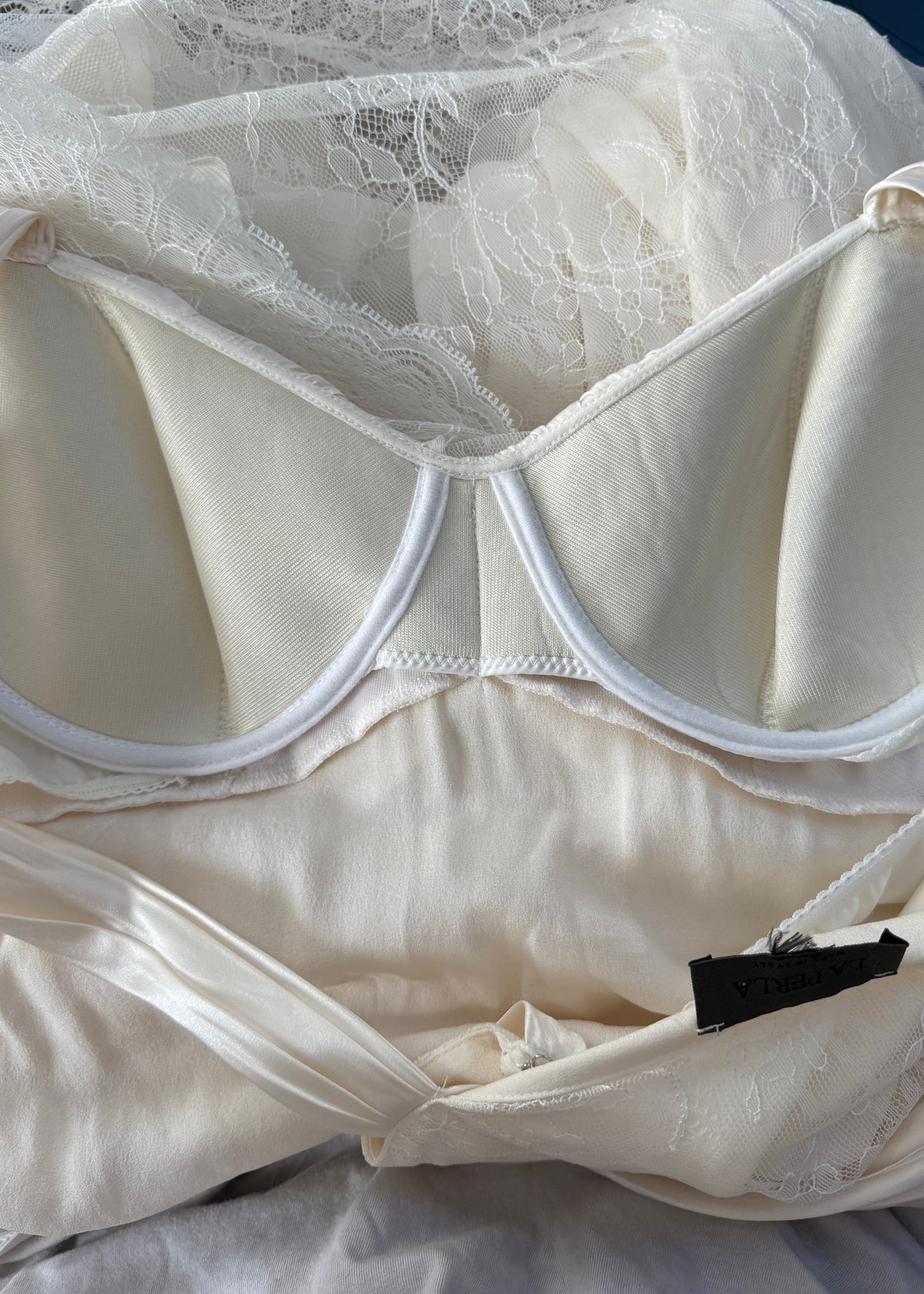 La Perla Ivory White Silk & Lace Draped Gown