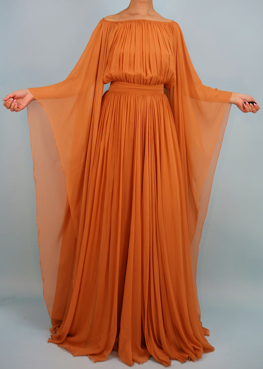 Elie Saab Spring 2012 Runway Orange Silk Chiffon Wide Sleeve Gown