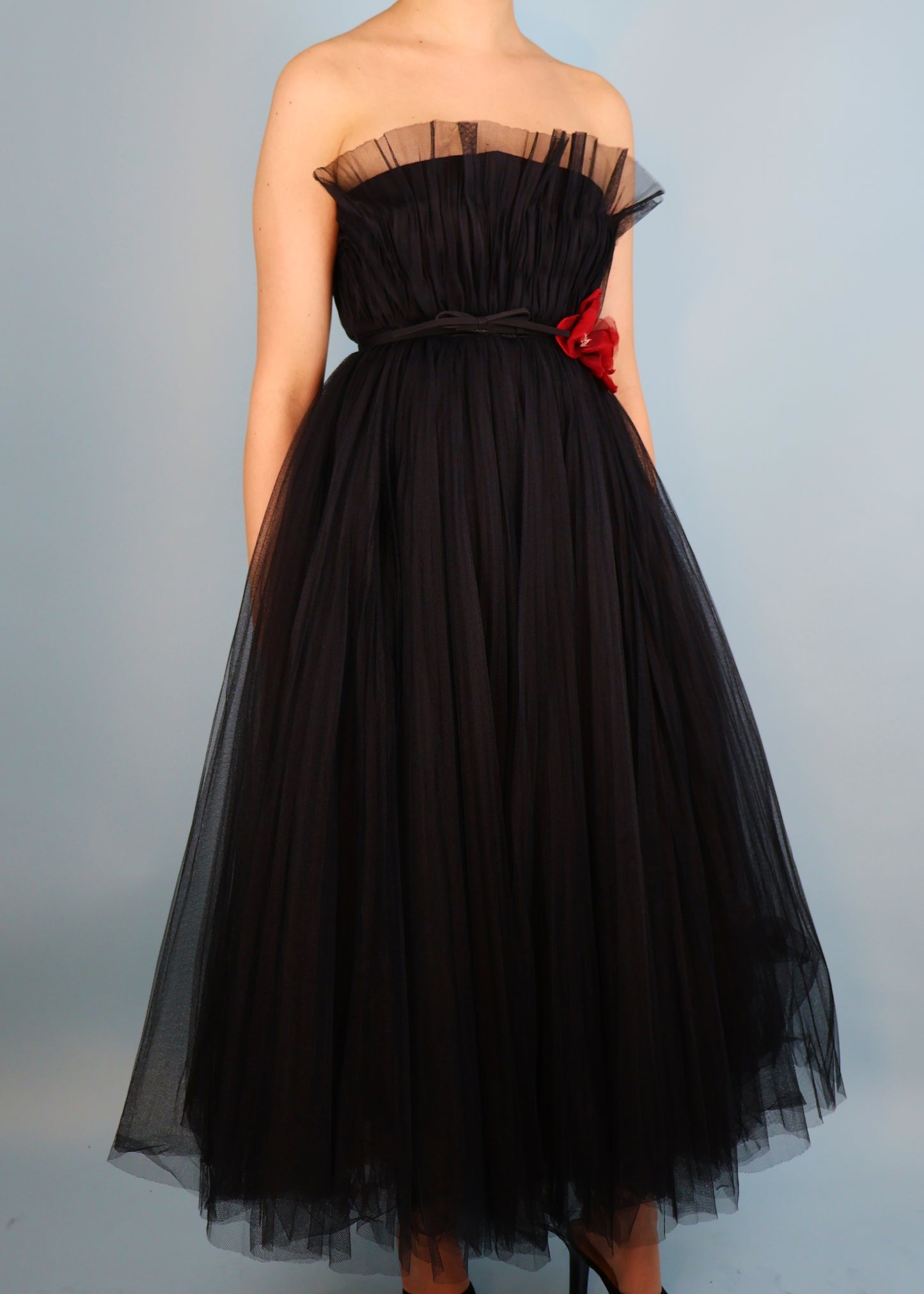 Dior Fall 2021 Runway Black Strapless Floral Belt Tulle Gown