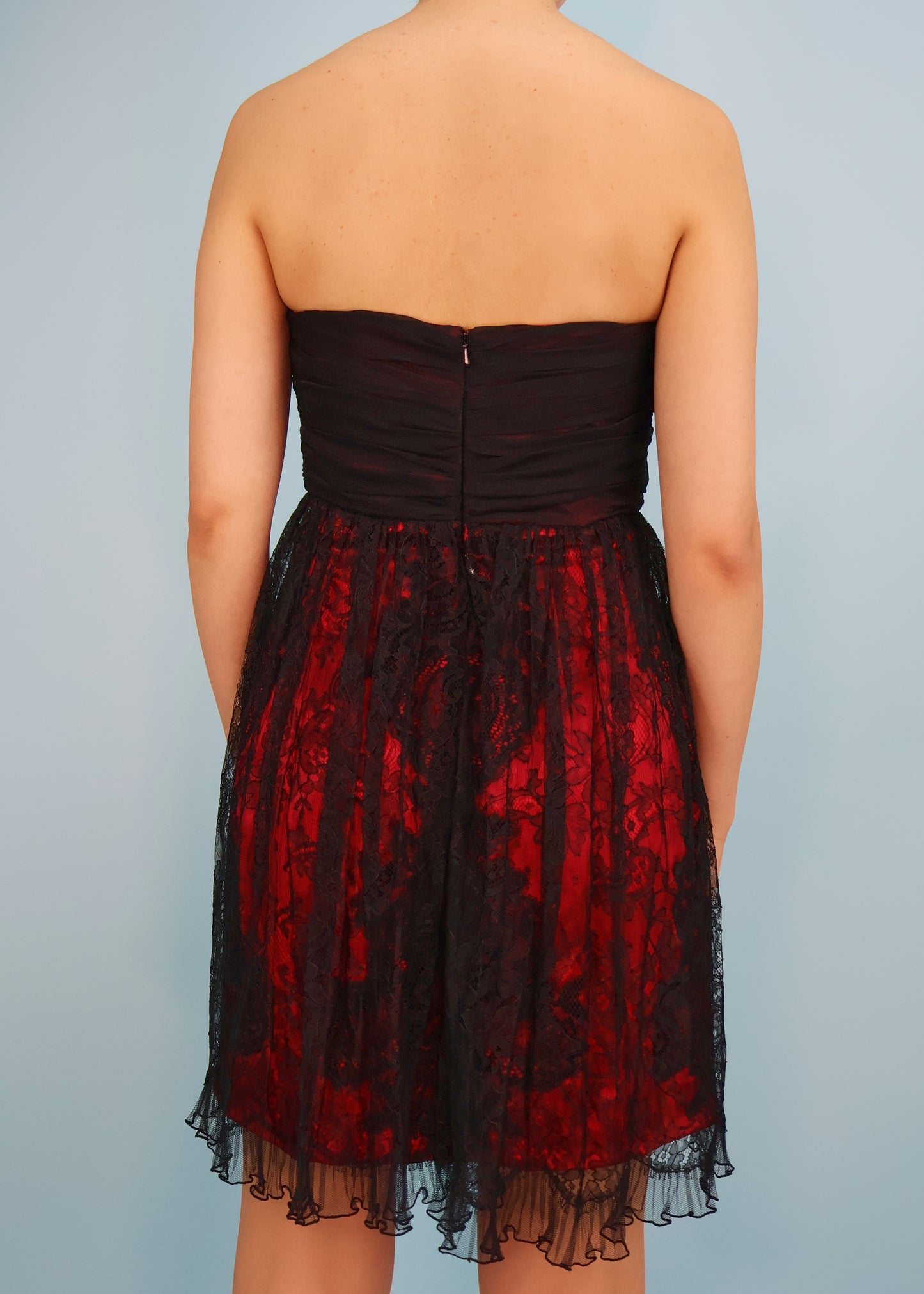 Christian Lacroix Spring 1995 Runway Red Satin & Black Lace Mini Dress