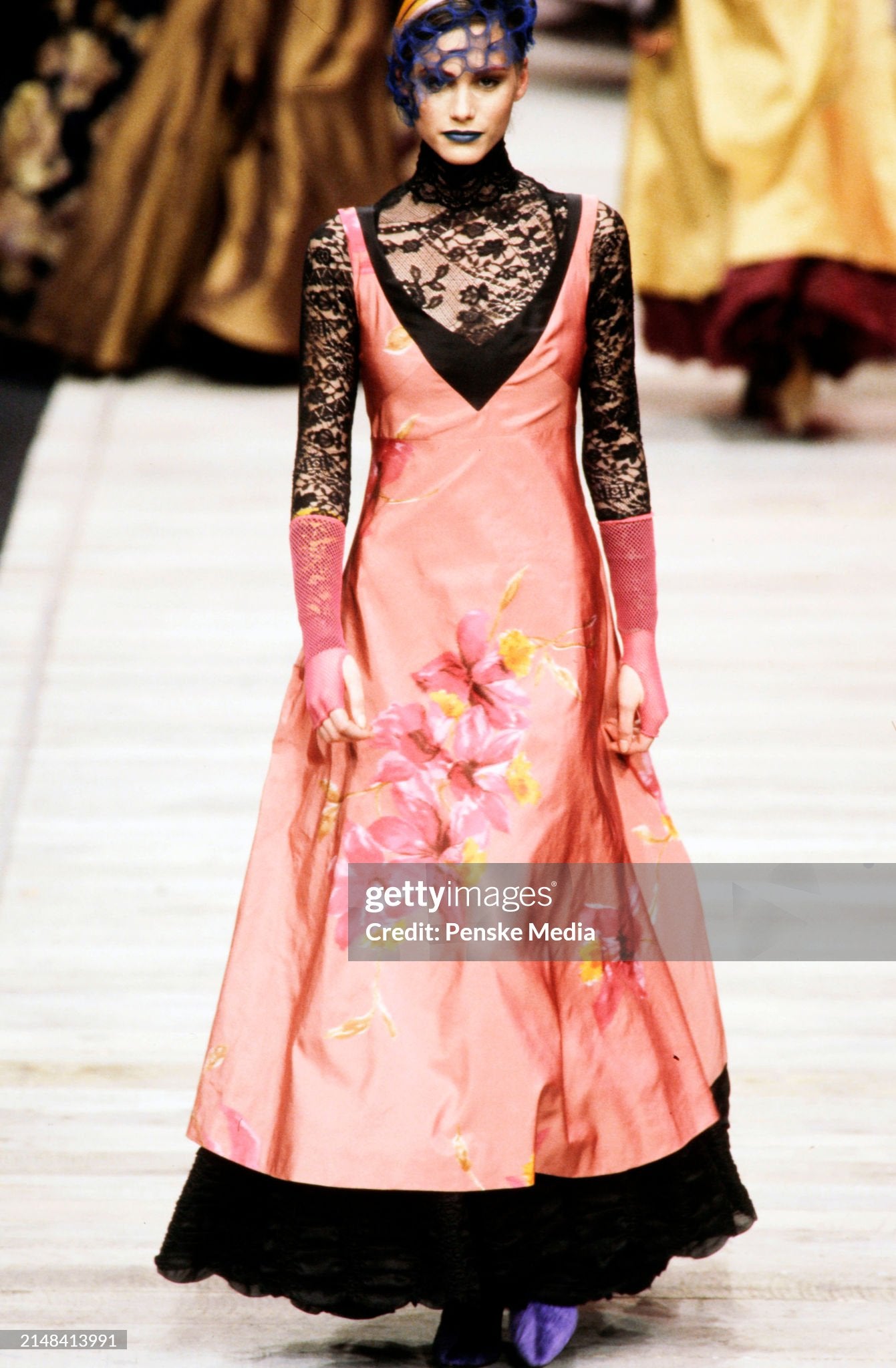 Christian Lacroix Fall 1997 Runway Pink Floral Silk Gown