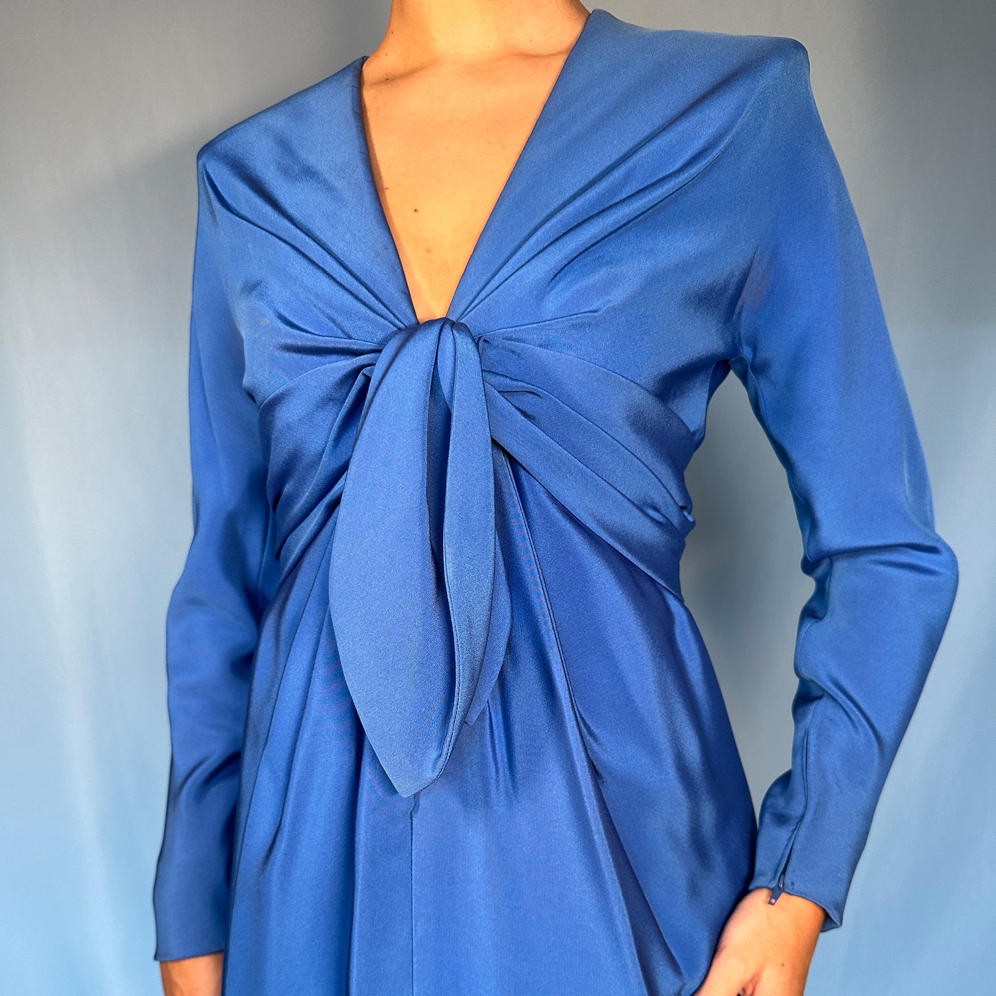 Givenchy Haute Couture 1980s Blue Silk & Velvet Dress