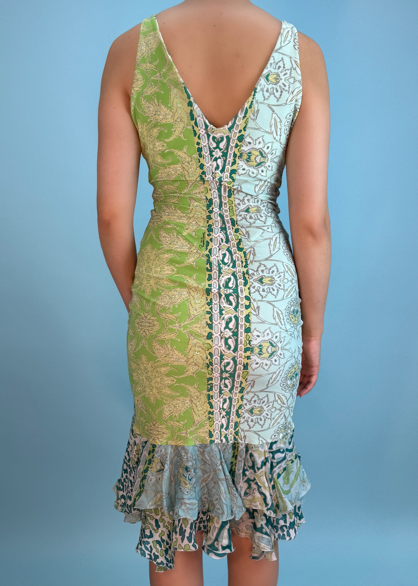 Roberto Cavalli Spring 2006 Green Printed Chiffon Hem Dress