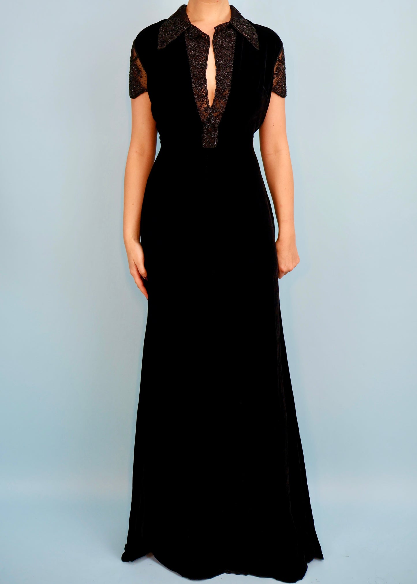 Valentino Black Velvet Bead Embellished Dress