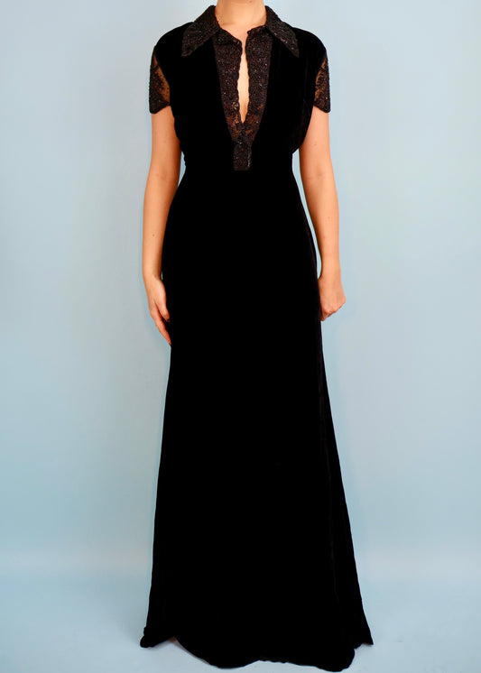Valentino Black Velvet Bead Embellished Dress