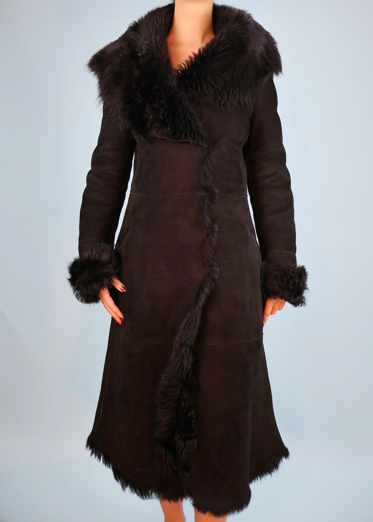 Alexander McQueen Black Suede & Shearling Oversized Collar Coat