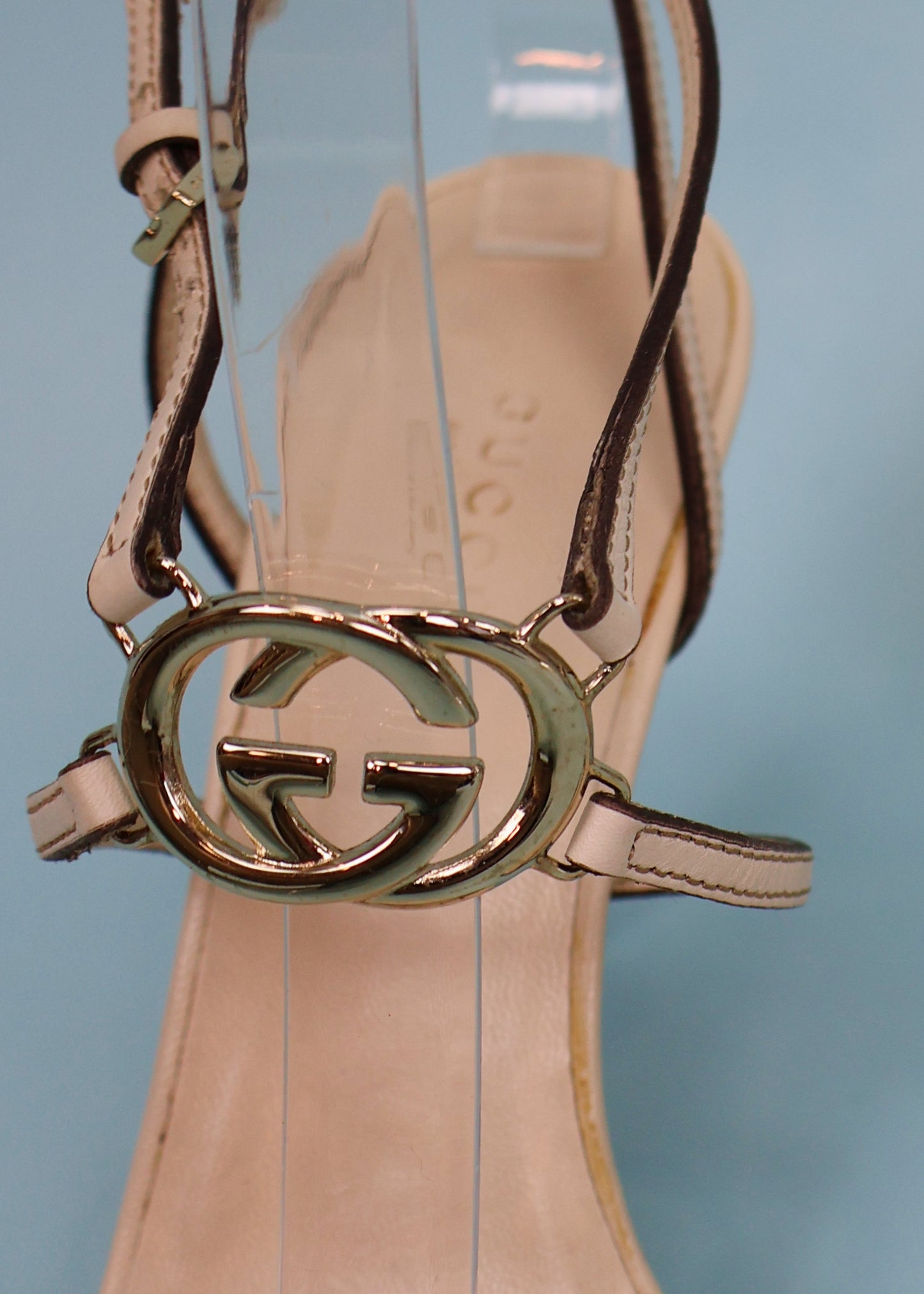 Gucci GG Monogram Charm Cream Leather Heels