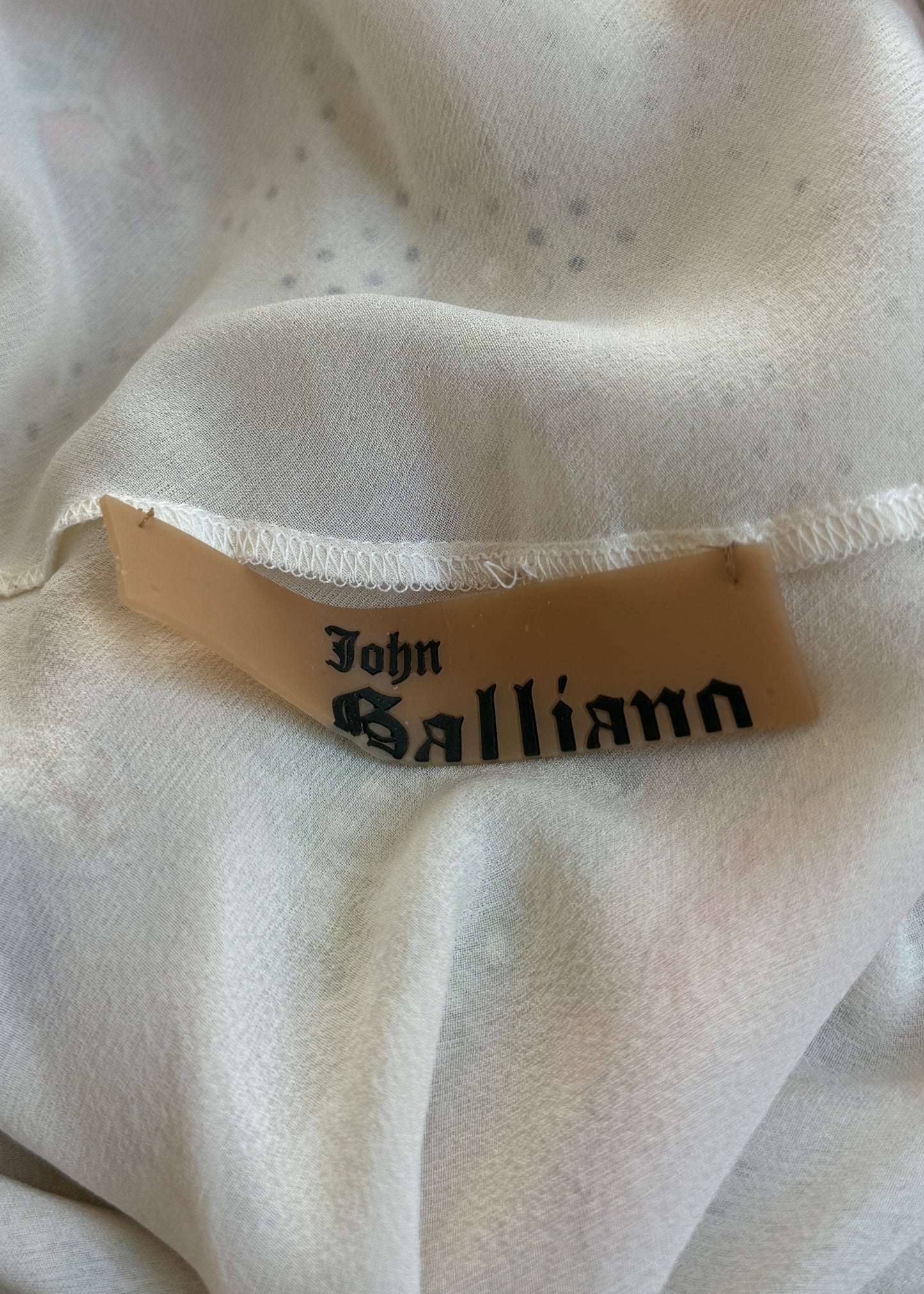 John Galliano Fall 2004 Cream & Pink Floral Bias Cut Silk Chiffon Ruffle Gown
