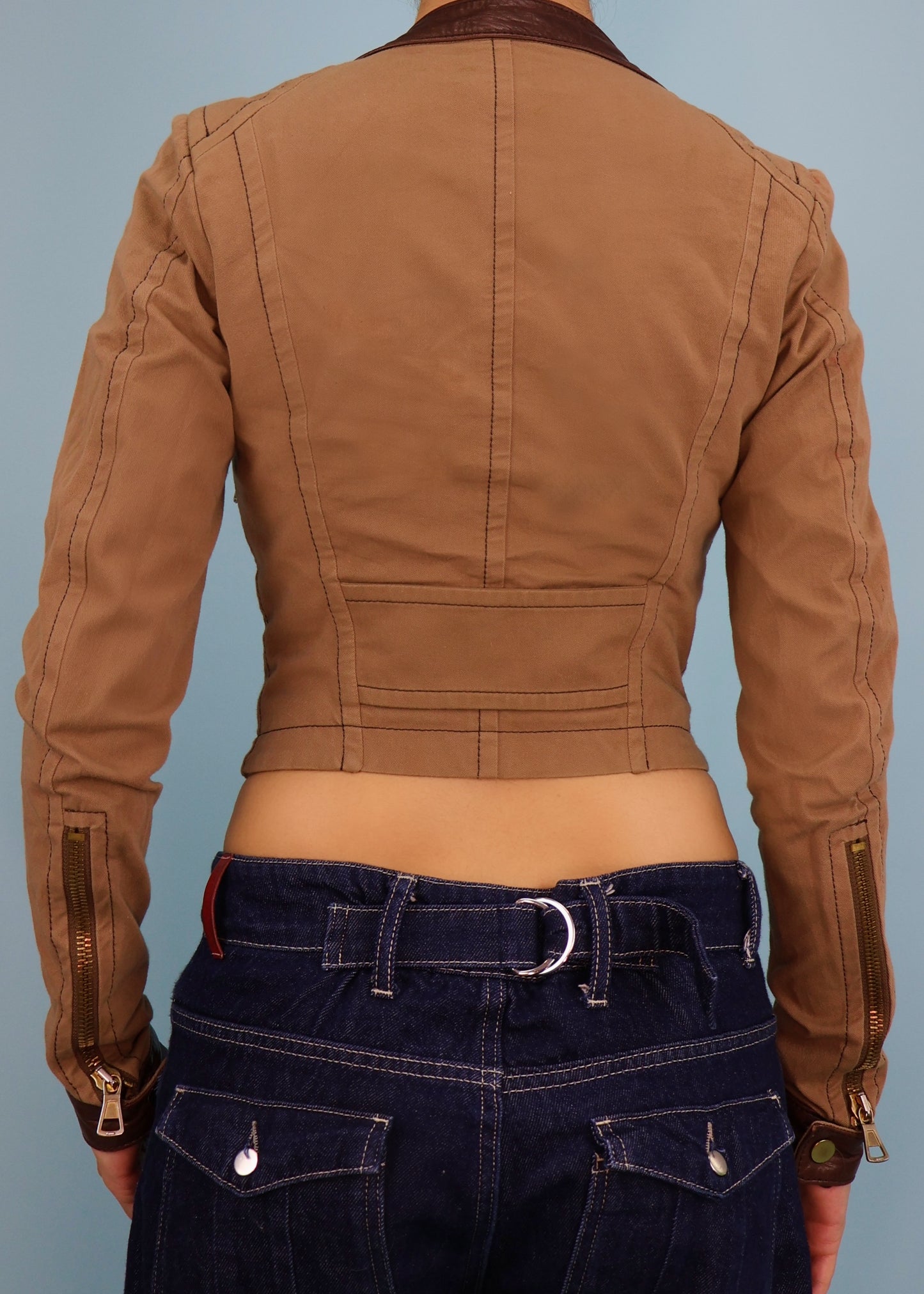 DSquared2 Spring 2004 Beige Leather Trim Cropped Jacket